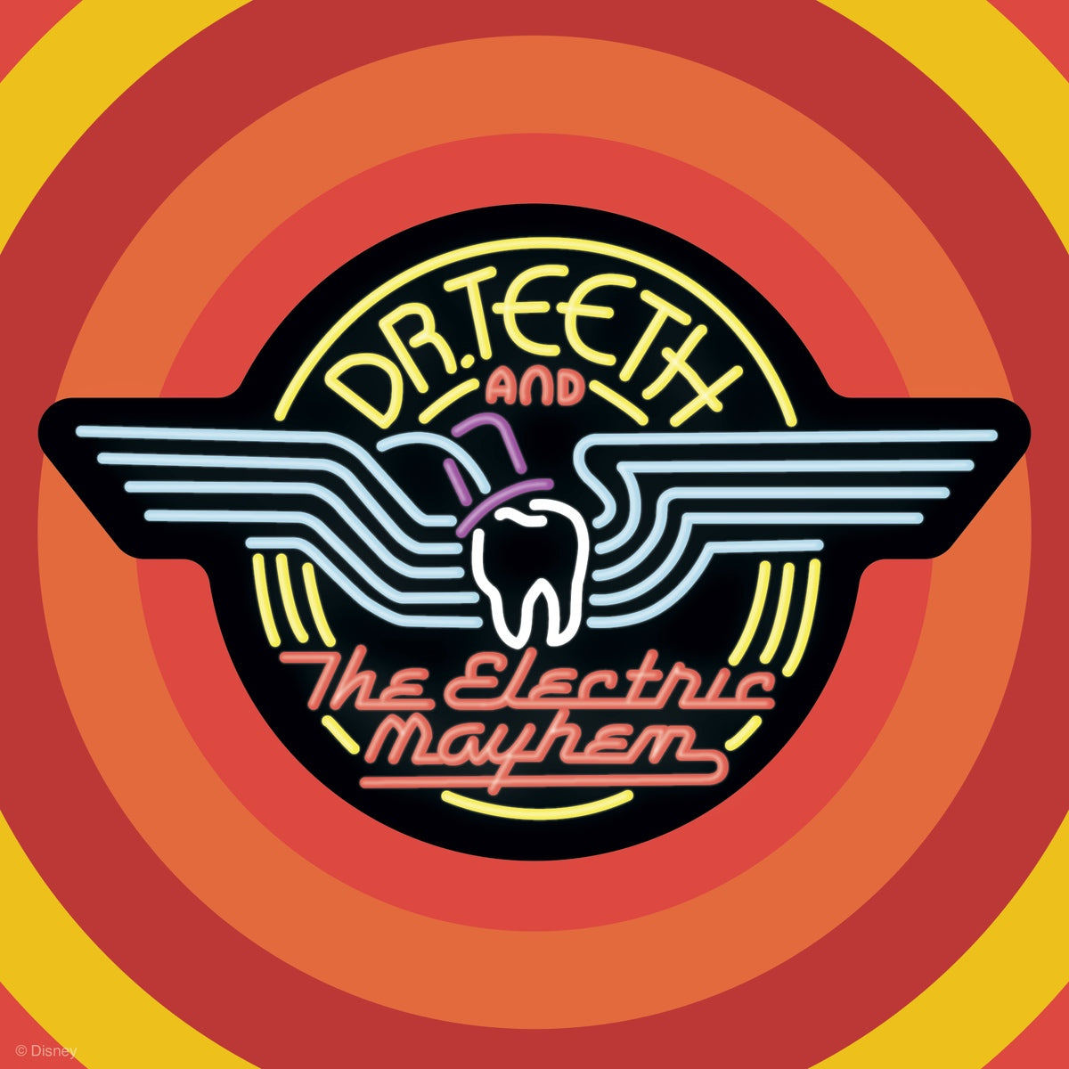 Neon sign logo for Dr Teeth and The Electric Mayhem from The Muppets.