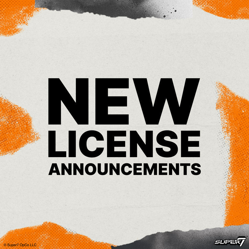 Bold poster with New License Announcements message in large black text on a textured light background with orange accents.