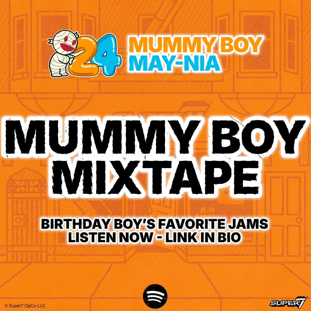 Mummy Boy Mixtape Vol 1 cover with bold black text MUMMY BOY MIXTAPE on an orange background