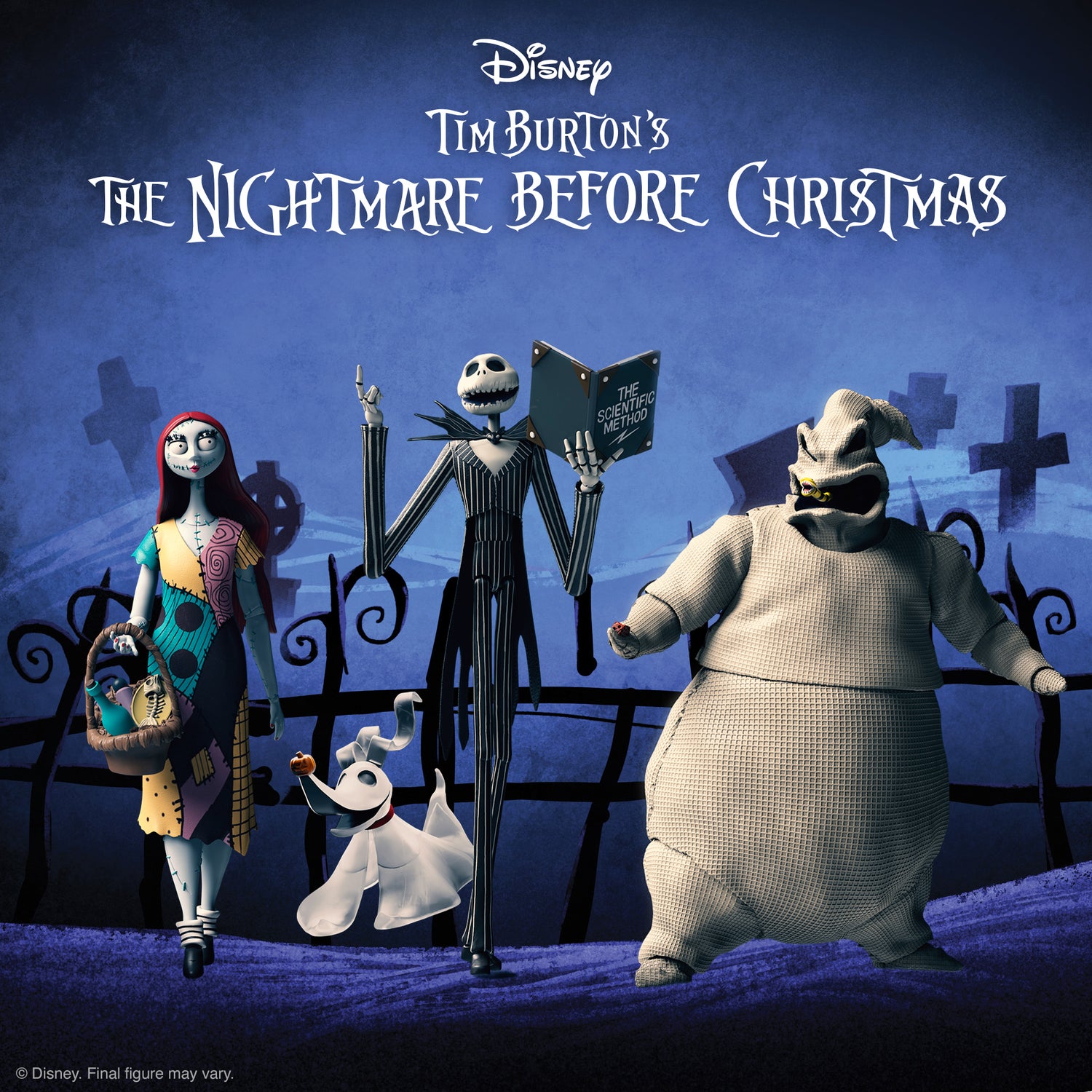 Disney Tim Burton's The Nightmare Before Christmas Ultimates Wave 4 figure lineup against a blue background