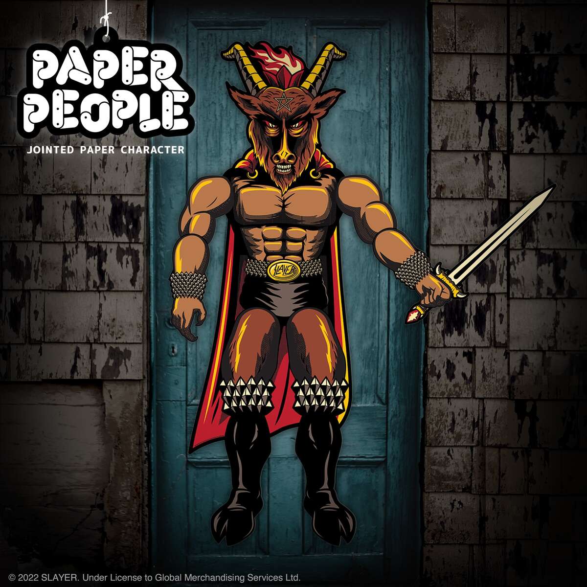Paper People artwork shows a horned demon warrior in armor with a sword in front of a weathered door.