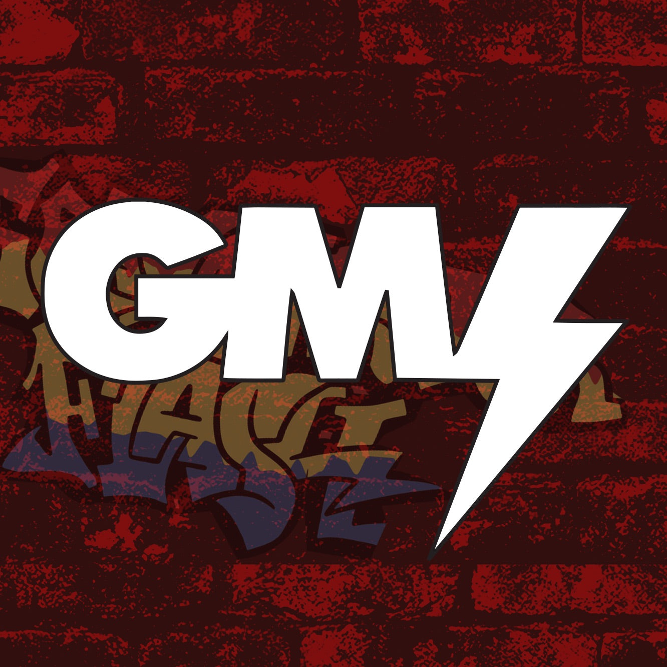 Grandmaster Flash graphic with bold white GMV letters on a red graffiti background.