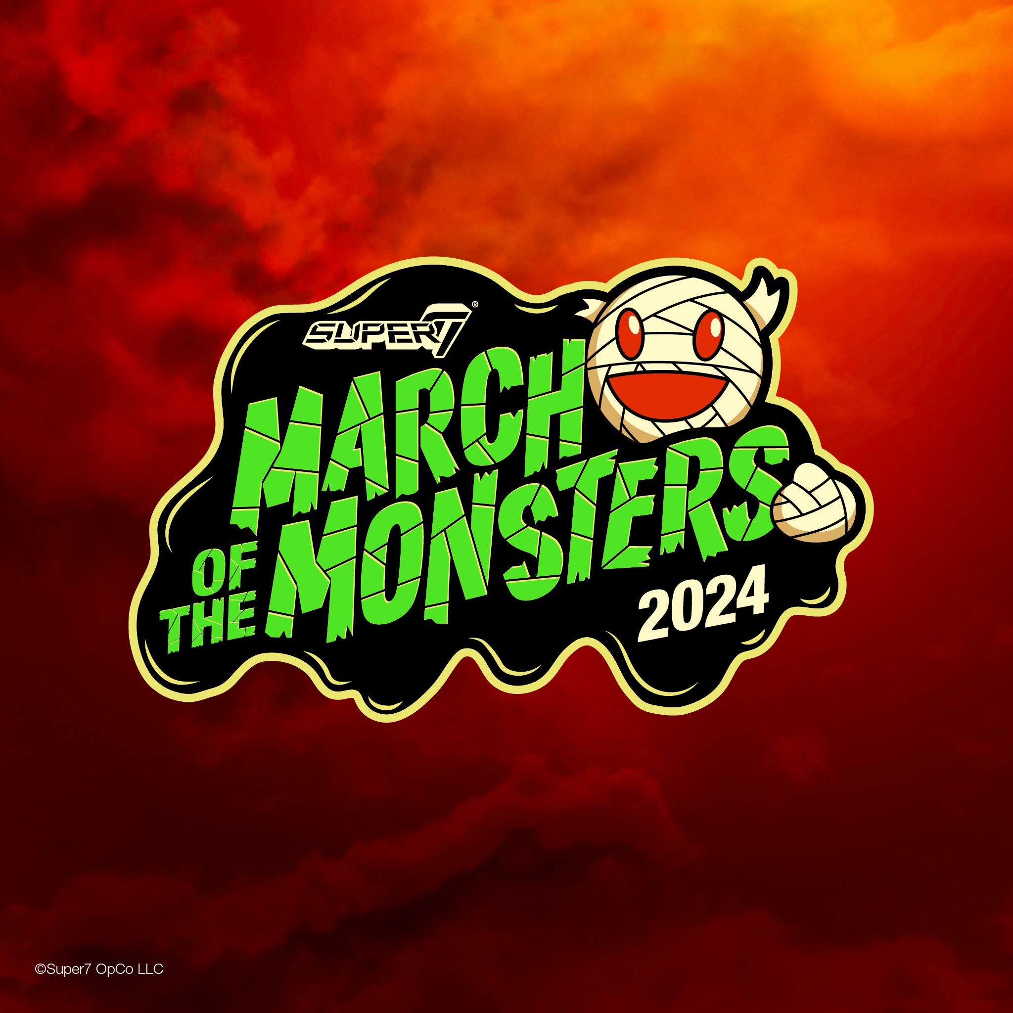 Fiery orange red background with a bold Toxic Crusaders graphic and monster illustration for March of the Monsters