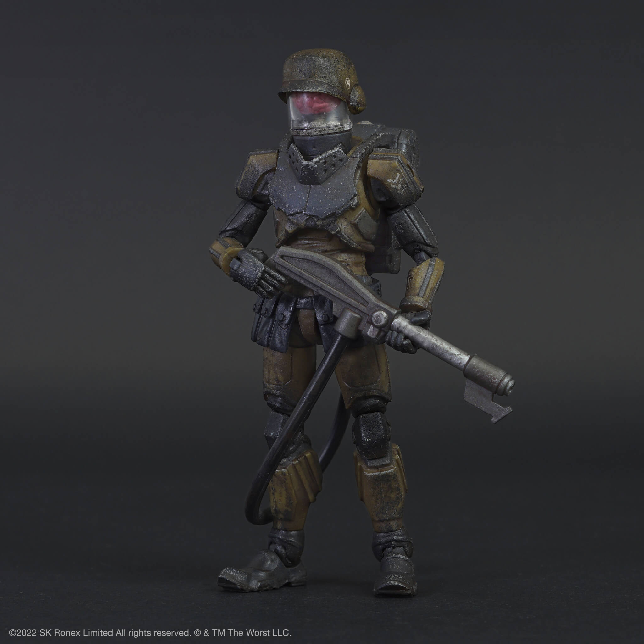 The Archive figure wearing a weathered helmet and armor gripping a long spear against a dark backdrop