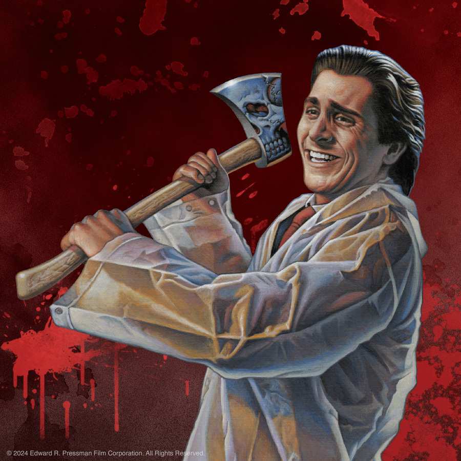 Illustrated man in a white lab coat swinging a large axe against a blood red background