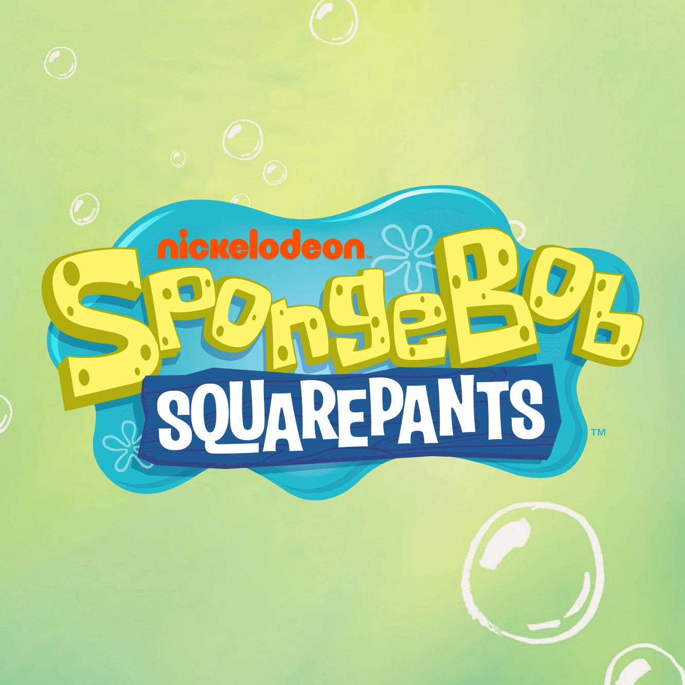 SpongeBob SquarePants collection cover with bold yellow logo on a blue splash against a lime background