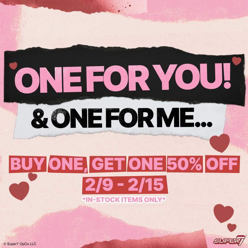 Valentine's Day sale banner reads One for You and One for Me with buy one get one 50% off February 9–15.