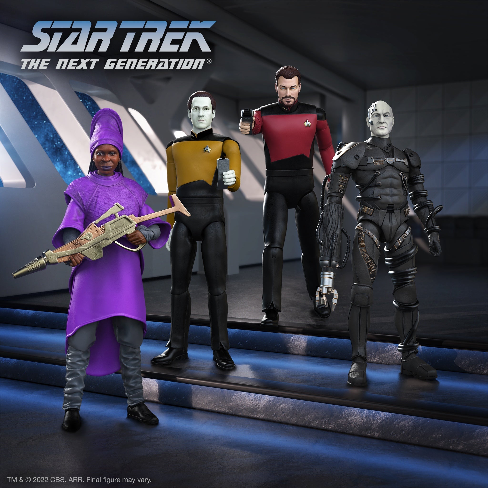 Star Trek The Next Generation Ultimates Wave 1 four figure set in a futuristic scene