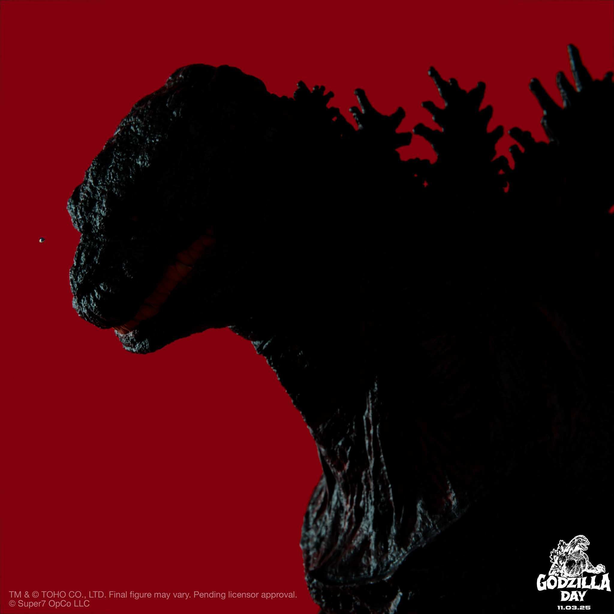 Roaring Godzilla silhouette against a red background with Godzilla Day logo in the corner
