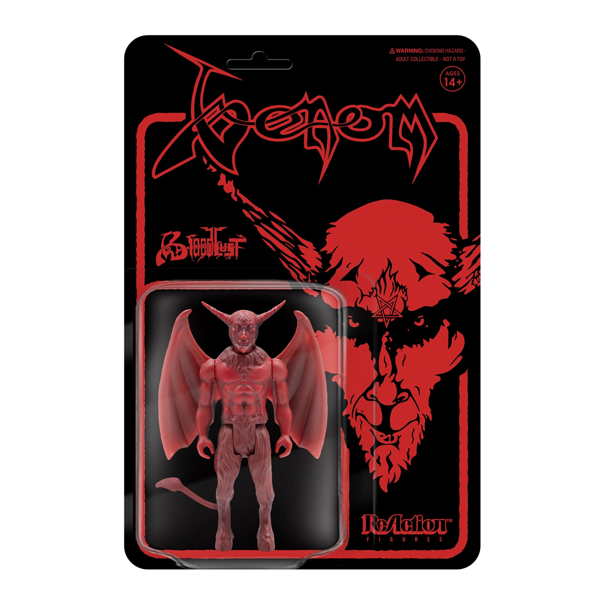 Red winged demon action figure inside a clear blister pack on black and red Venom packaging.