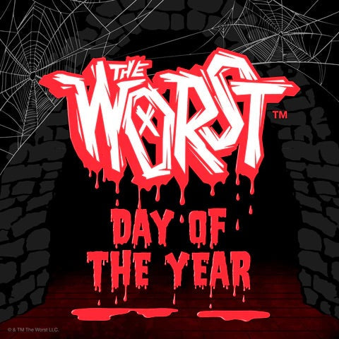 The Worst Day Of The Year cover with red graffiti style lettering against a spiderweb and brick wall backdrop