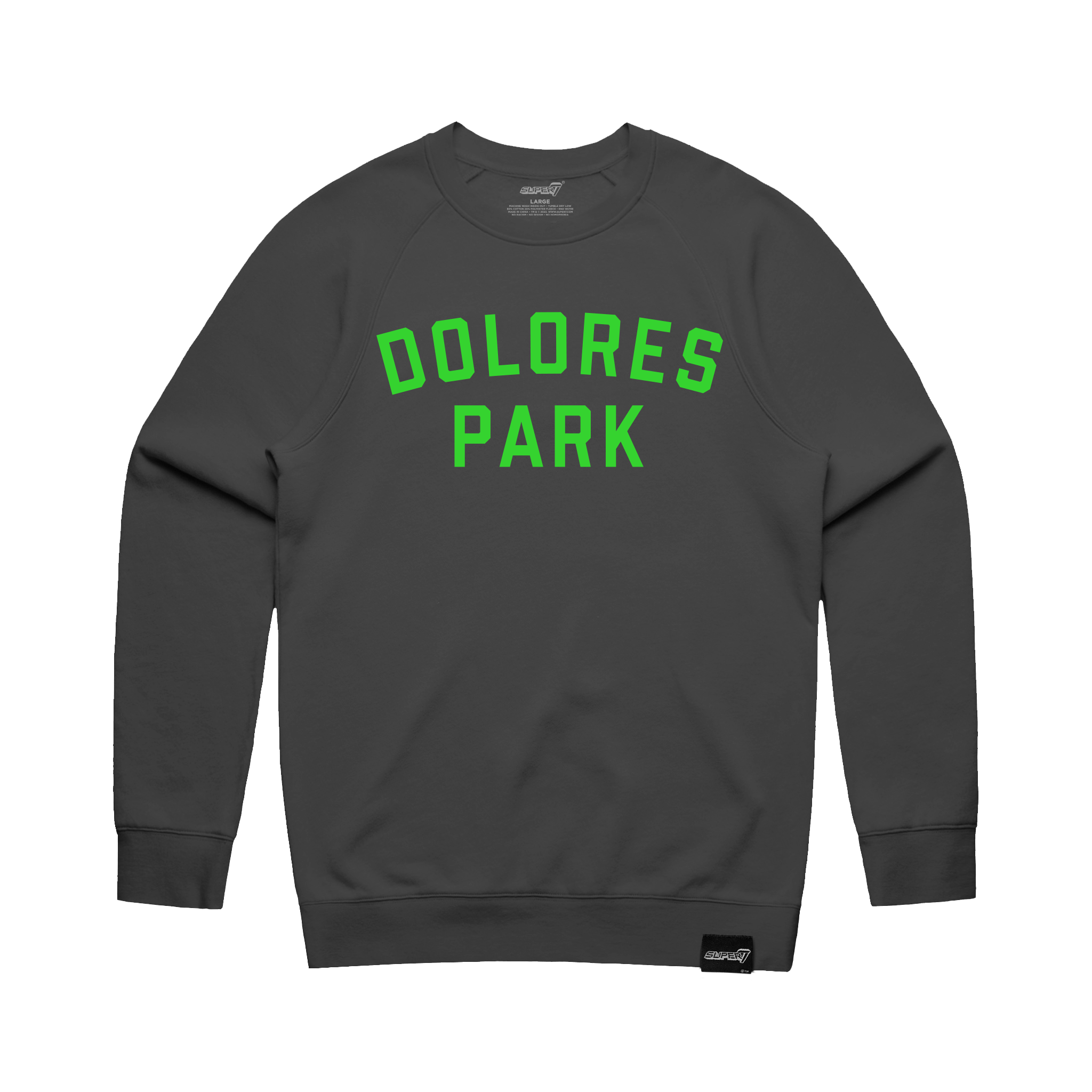Dolores Park Crewneck - Charcoal Heather with Kelly Green print