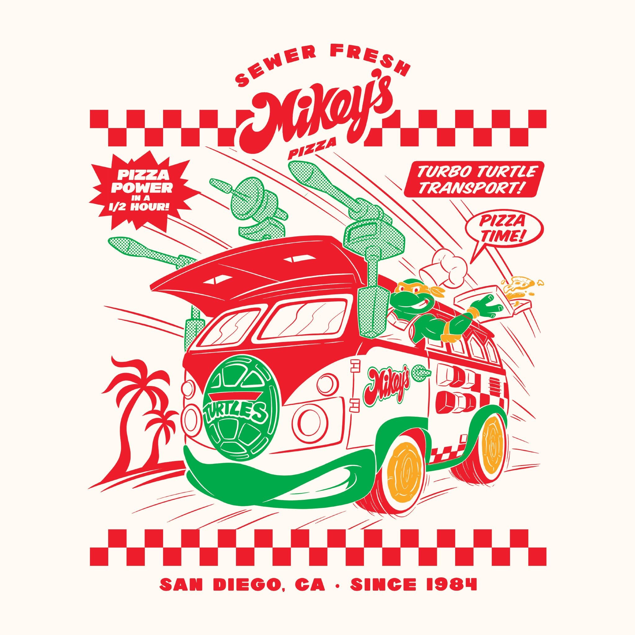 Teenage Mutant Ninja Turtles T-Shirts - Mikey's Pizza & Turtle Van