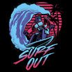 Optimus Prime surfing a wave with a sunset and palm trees in the background, text reads Surf Out