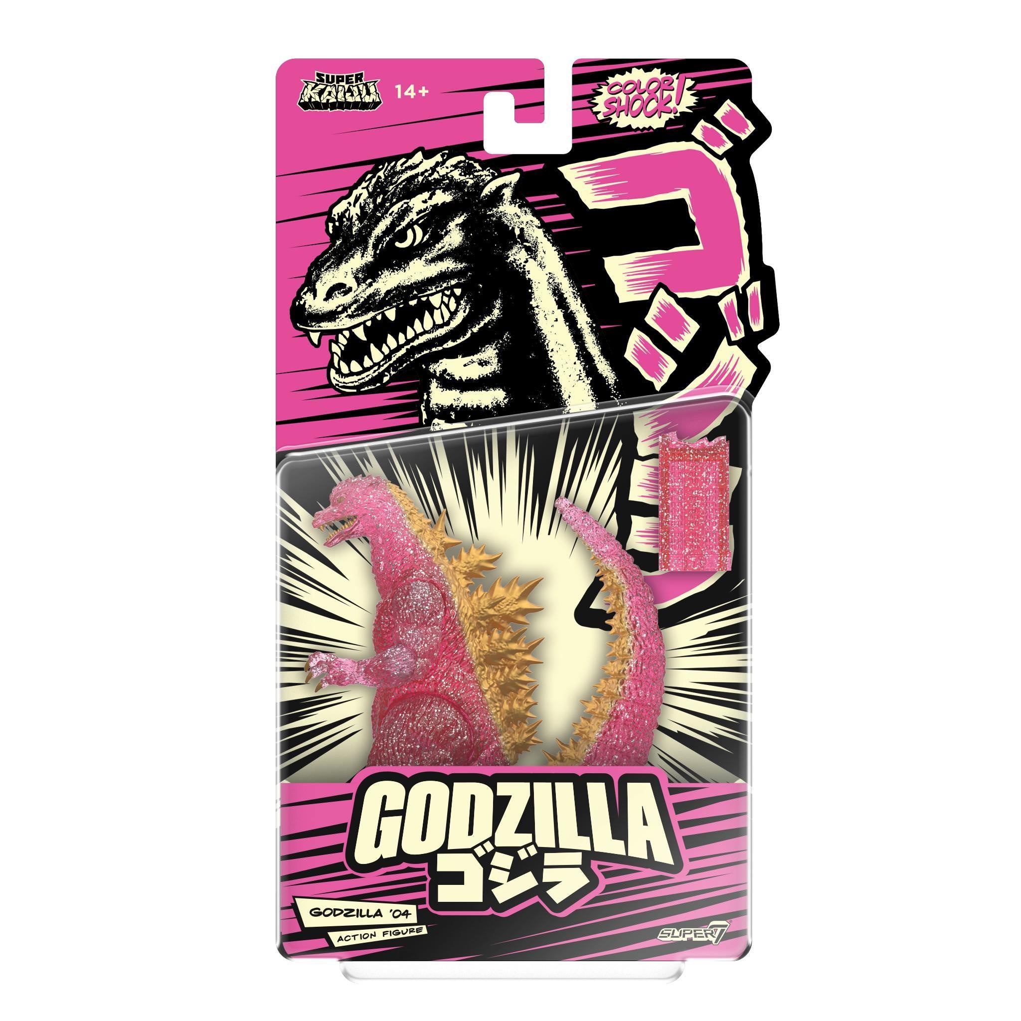 Color Shock Godzilla packaging front in pink with bold title and graphic Godzilla image