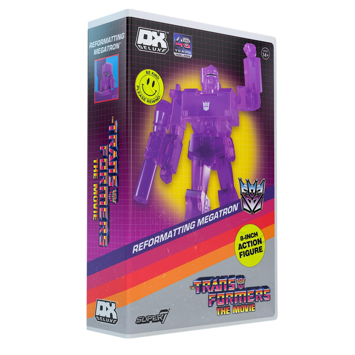 Angle view of VHS-style DX Deluxe packaging for Reformatting Megatron