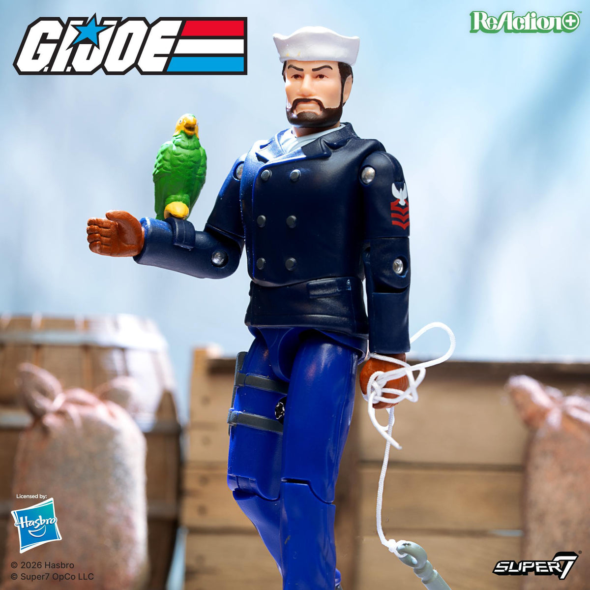Shipwreck figure in peacoat with parrot on his shoulder from G I Joe ReAction+ Wave 10