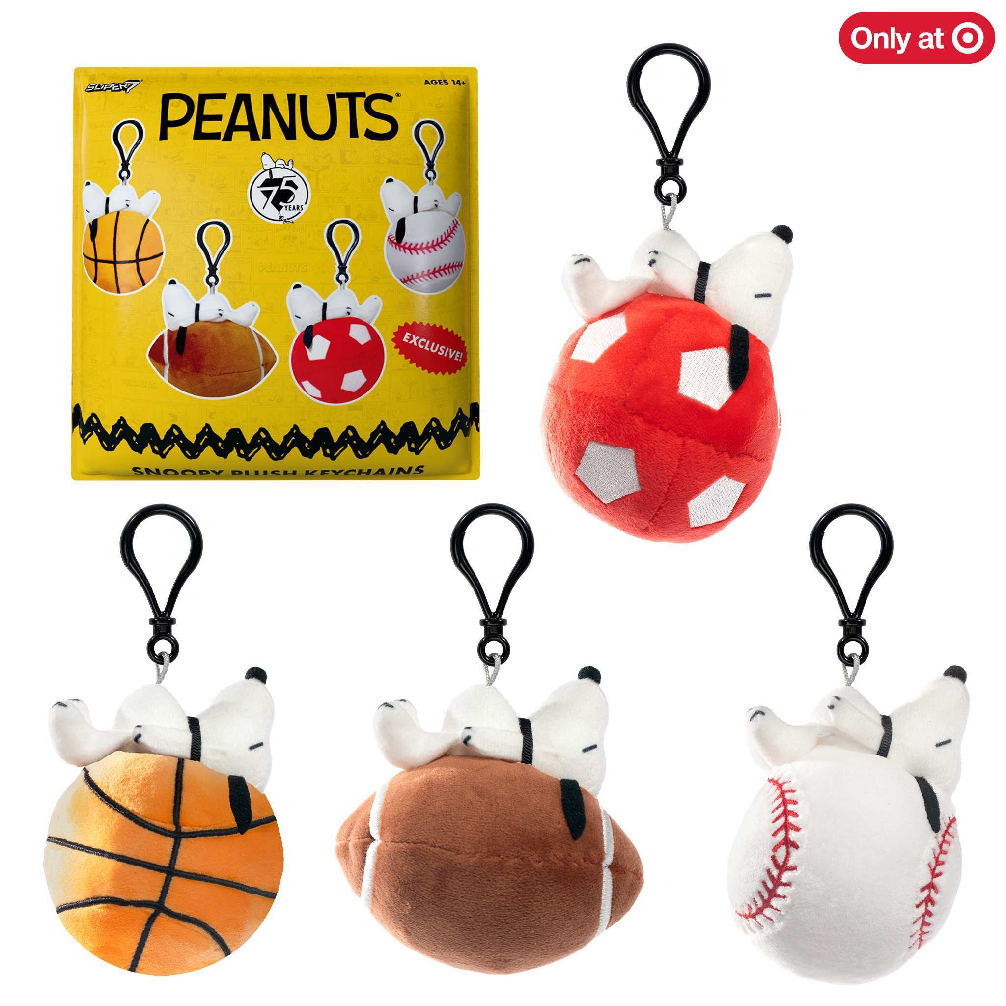 Peanuts Super Duper Plush Keychain Blind Bags Wave 01B (Target Snoopy Sports) - Blind Bag Flat