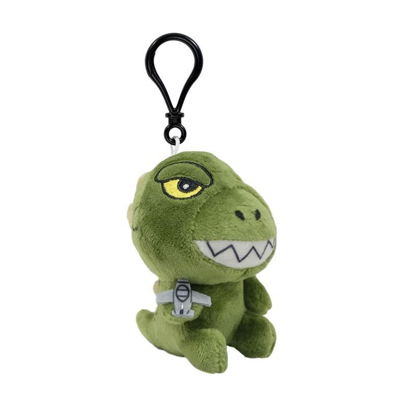 Side view of green dinosaur plush keychain from Toho Super Duper Plush Wave 01 with clip