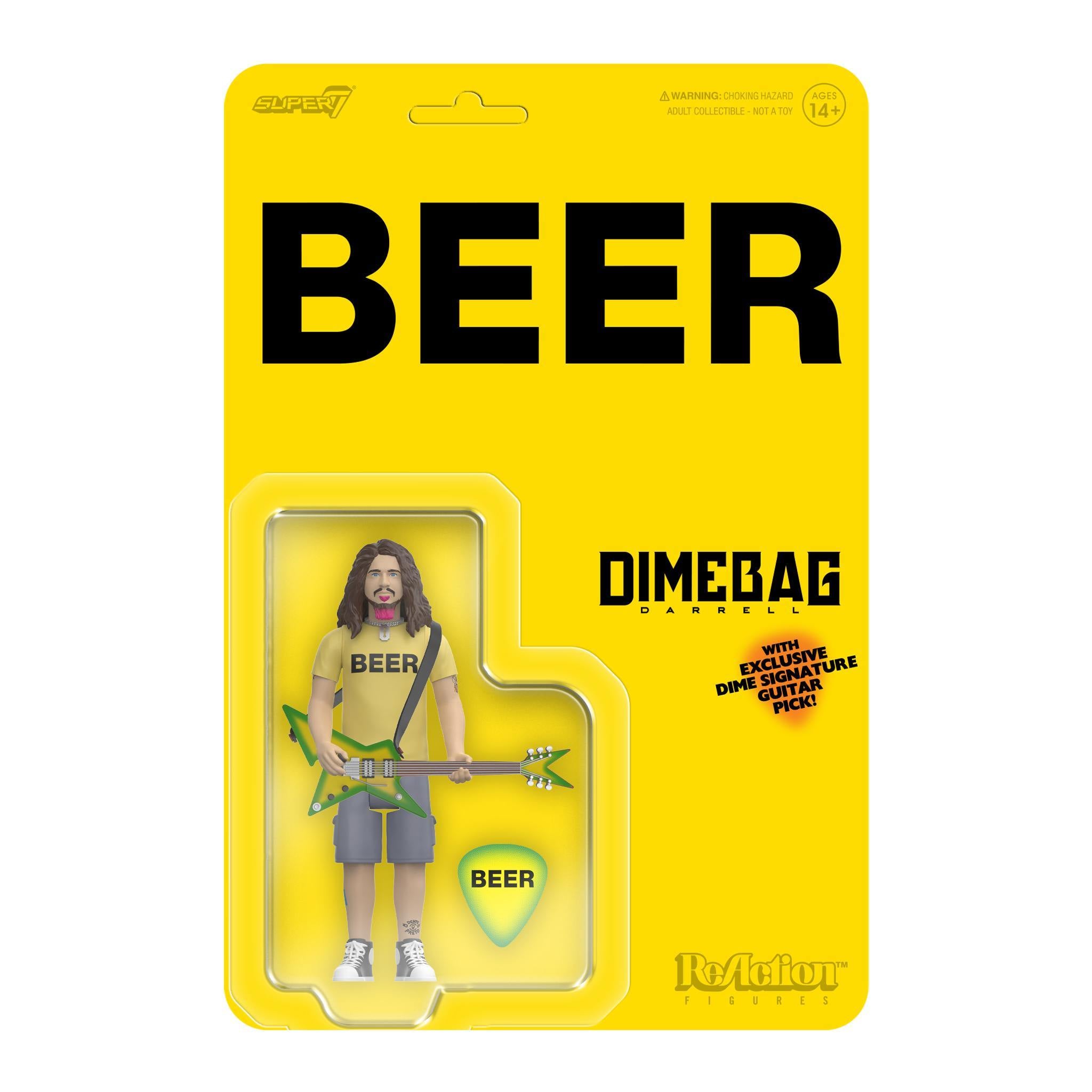 Dimebag Darrell BEER Shirt ReAction Figure, front of package