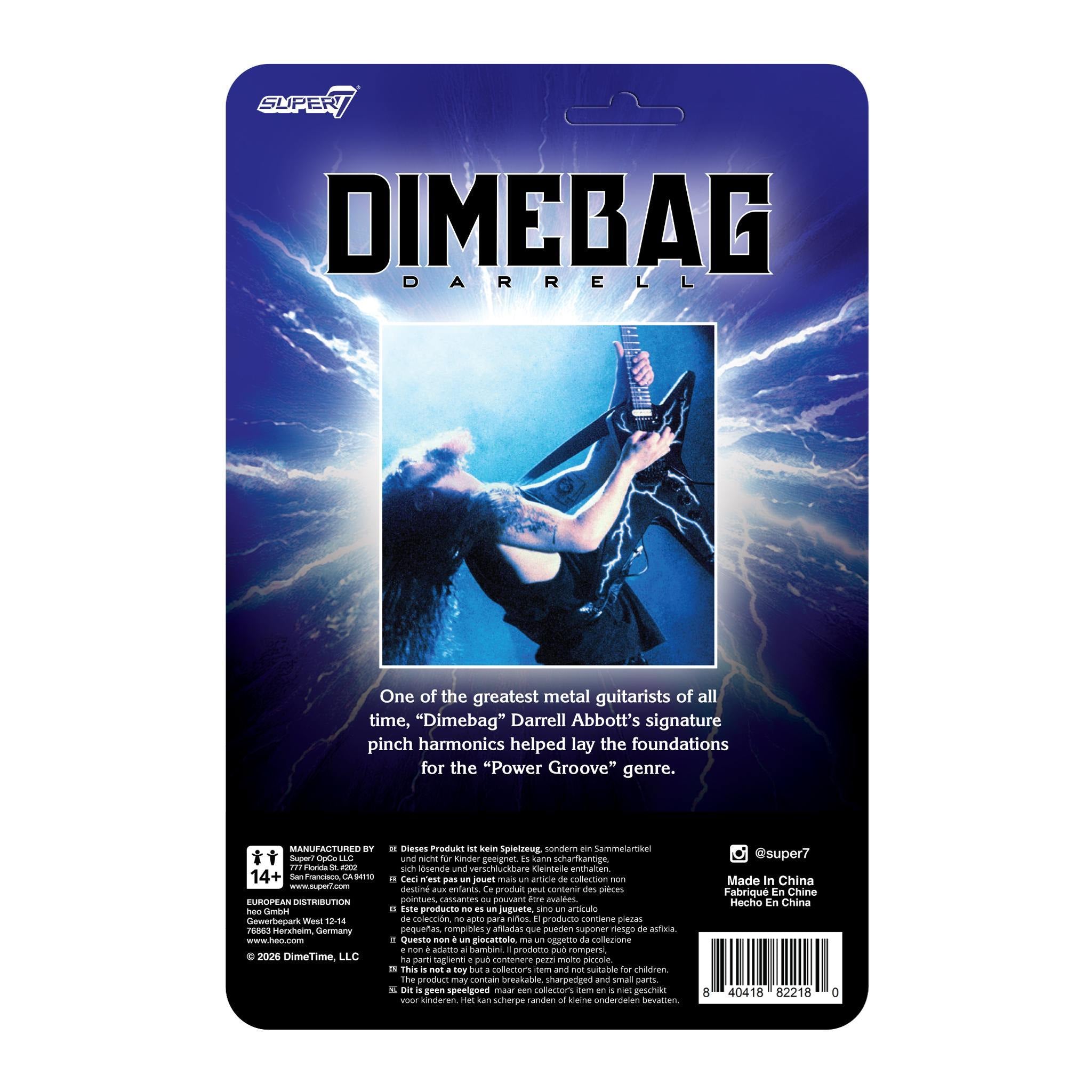 Dimebag Darrell CFH Shirt ReAction Figure, back of package