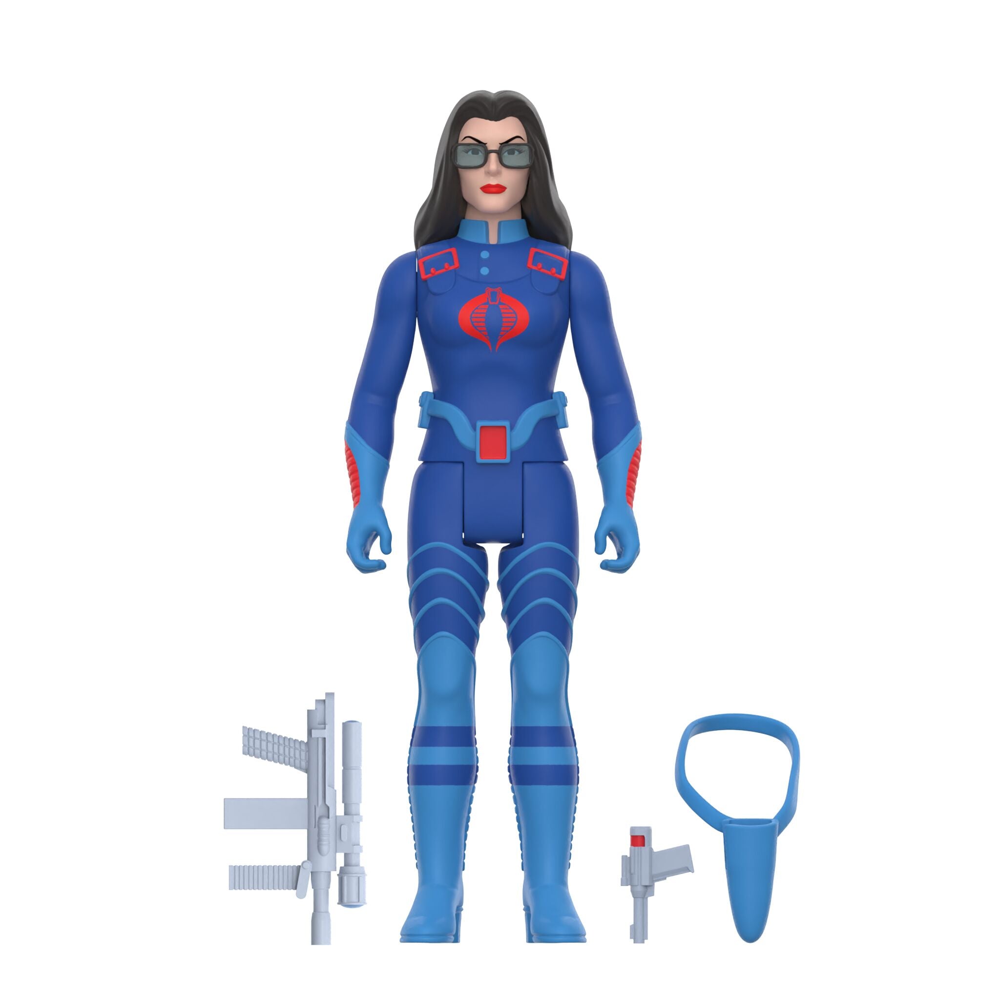Baroness G.I. Joe ReAction Wave 7 figure in blue uniform with glasses against a white background.