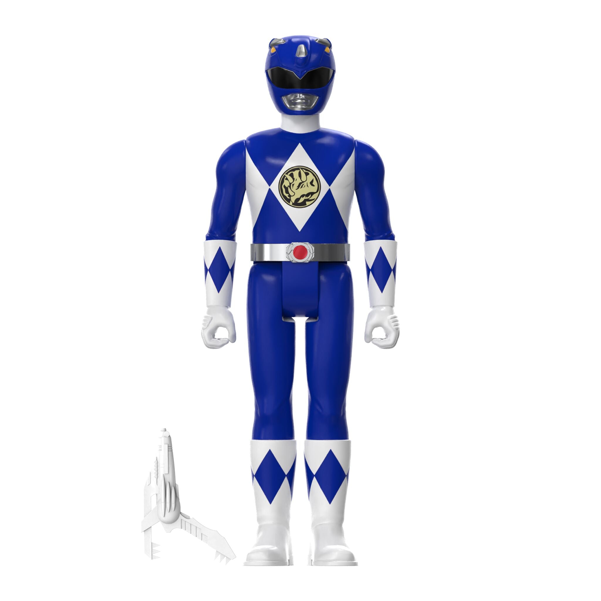Mighty Morphin Power Rangers Blue Ranger action figure front view with helmet and diamond chest emblem