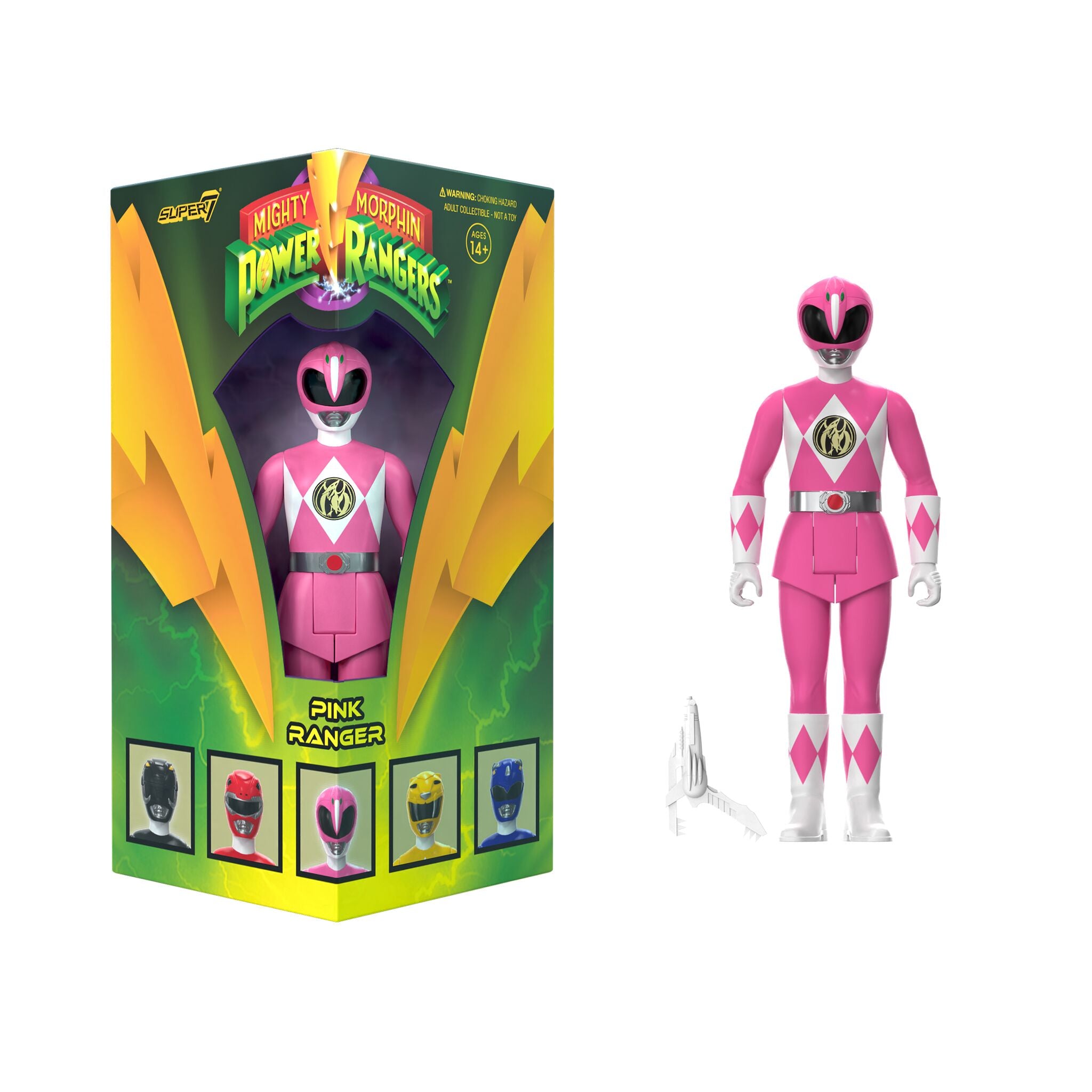 Pink Ranger ReAction figure in triangle window box from Mighty Morphin Power Rangers SDCC 2023
