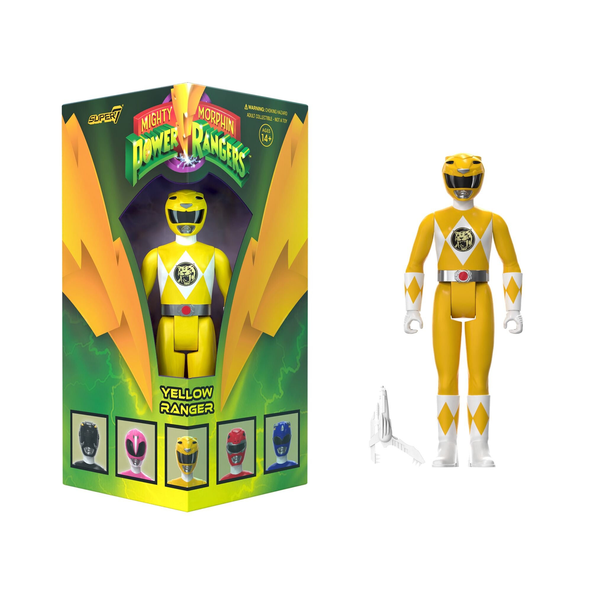 Mighty Morphin Power Rangers Yellow Ranger figure in triangle box packaging from SDCC 2023