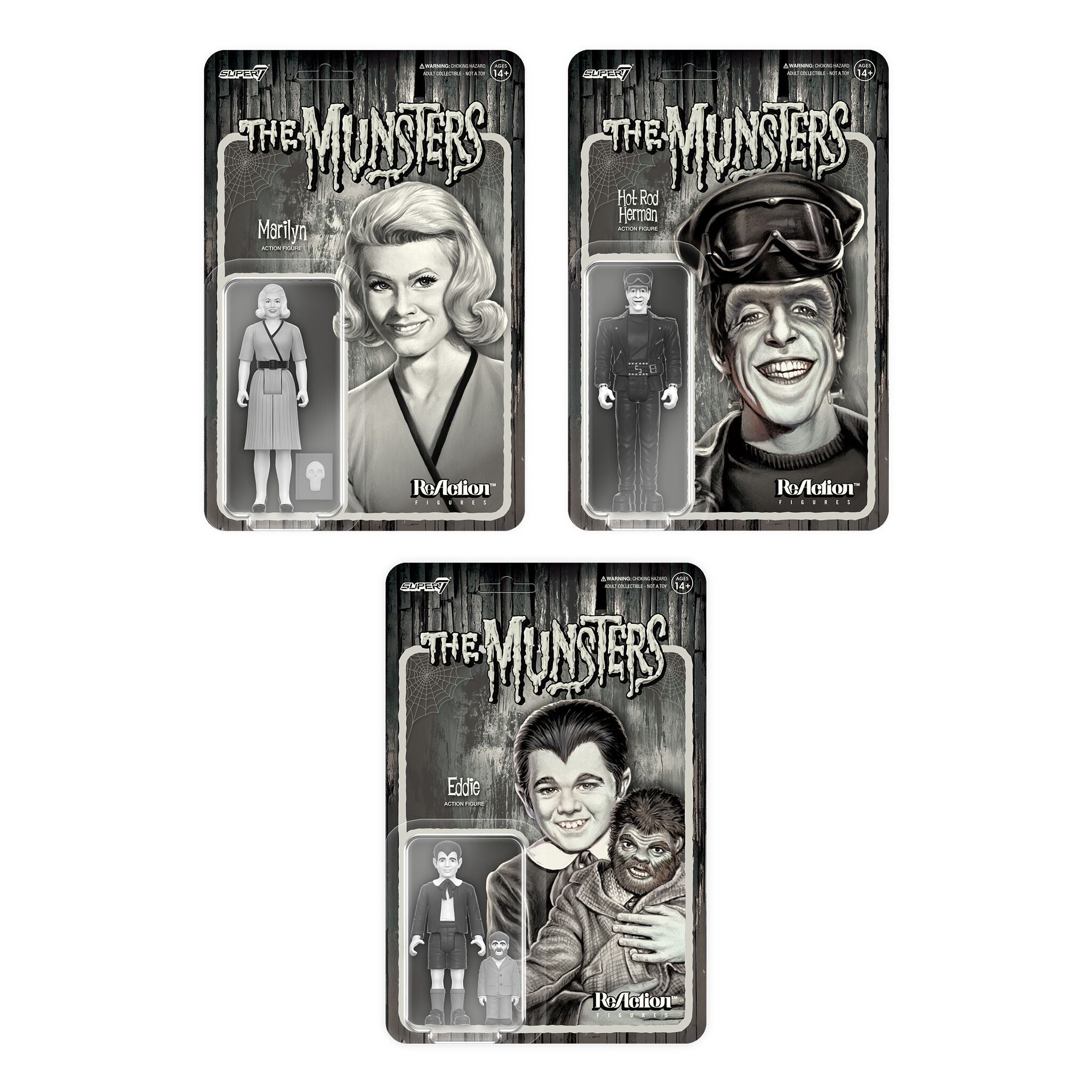 The Munsters ReAction Wave 3 - Eddie Munster, Marilyn Munster & Hot Rod Herman (Grayscale)