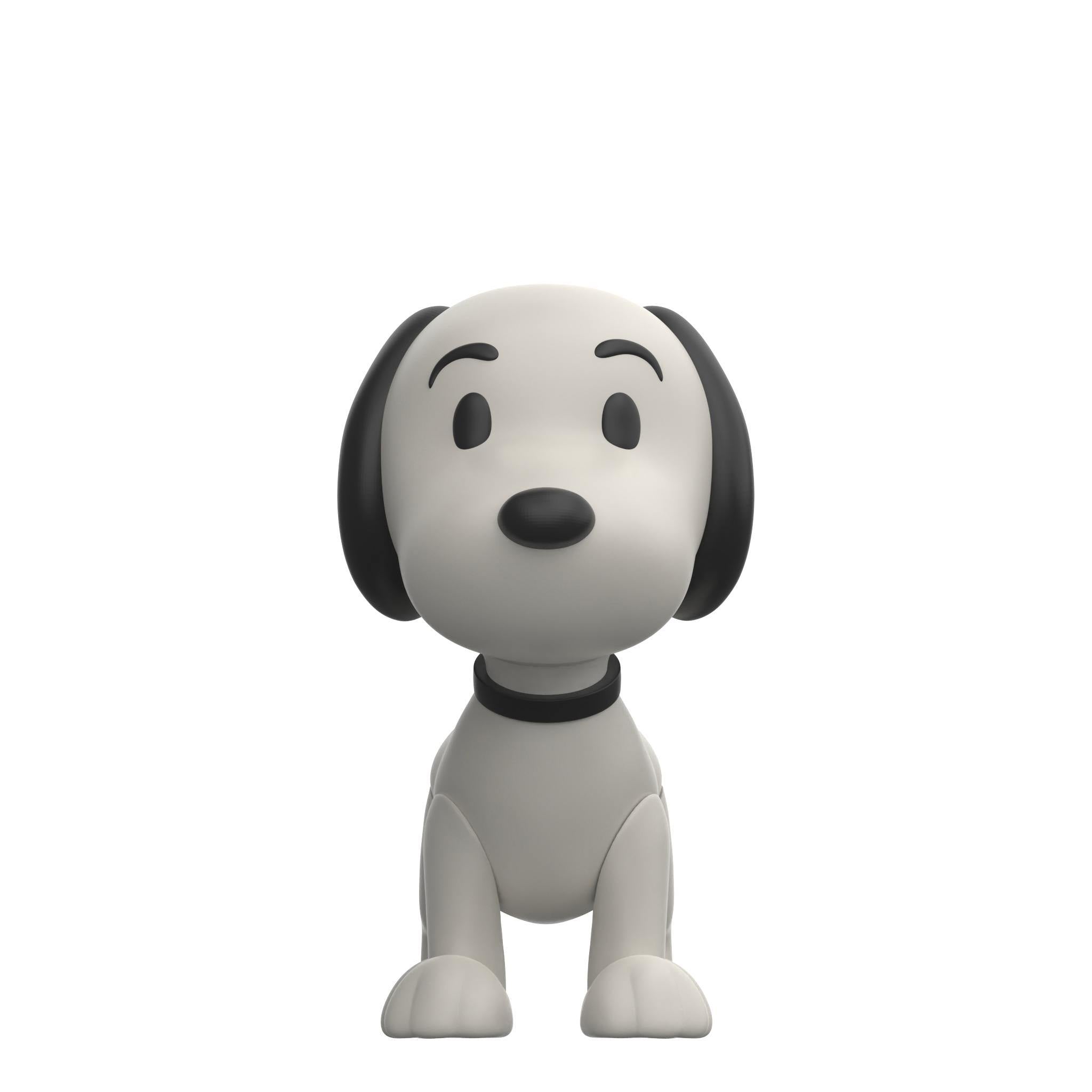 Close up of Snoopy puppy face from Peanuts ReAction Figure, showing ears and facial features.