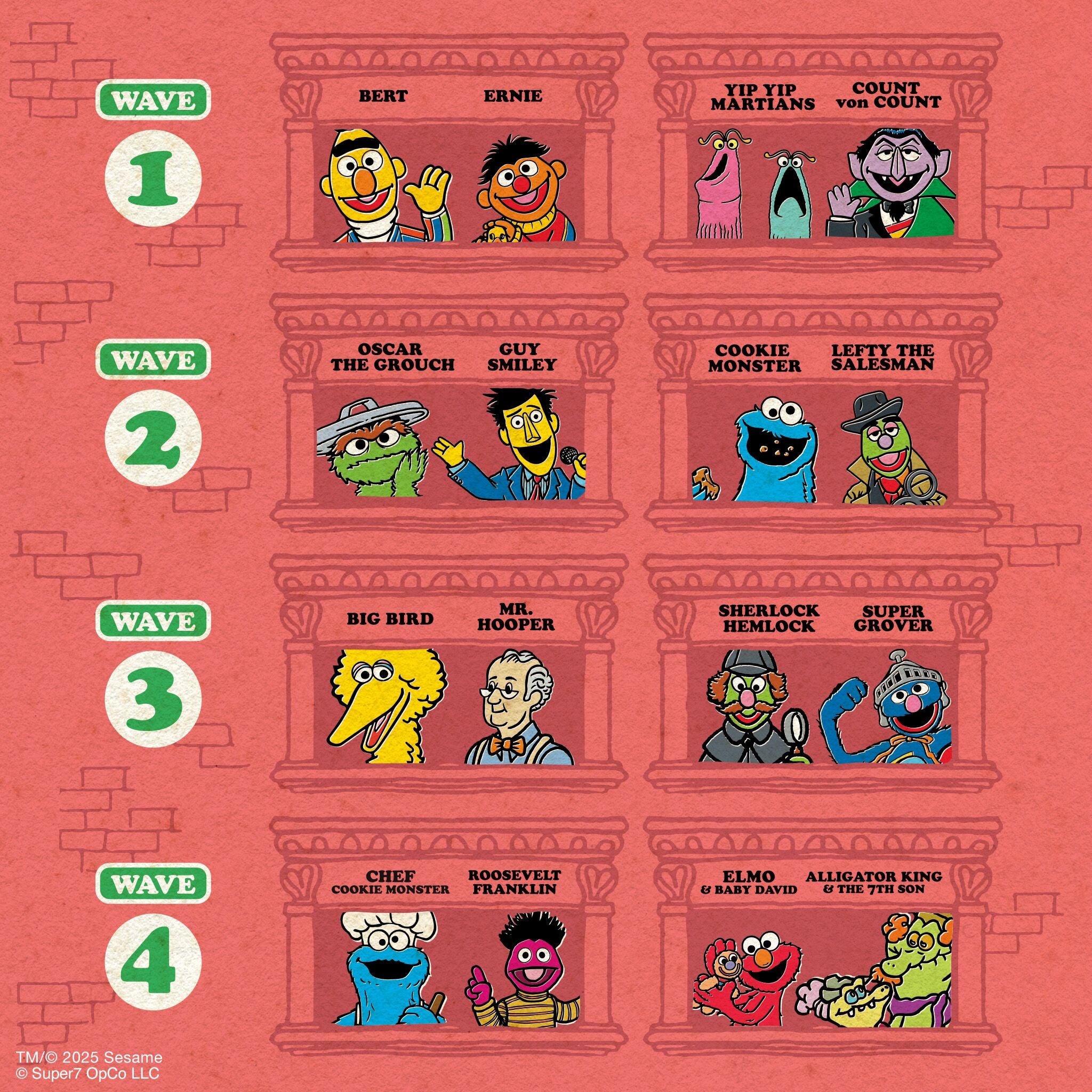 Sesame Street ReAction Figures Wave 04 - Chef Cookie Monster, Elmo, Alligator King, & Roosevelt Franklin