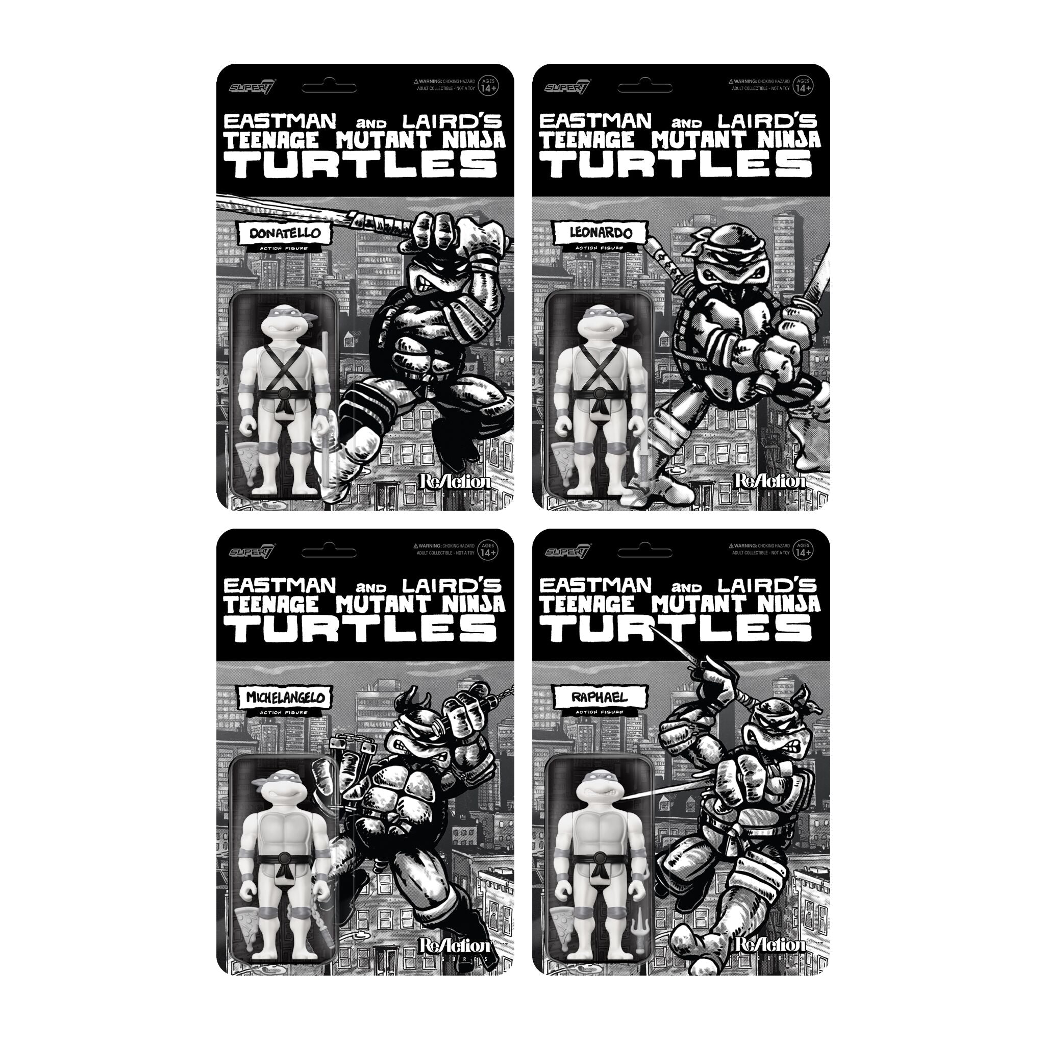 Teenage Mutant Ninja Turtles ReAction Figure Wave 9 - Donatello, Leonardo, Michelangelo & Raphael (Comic Greyscale)