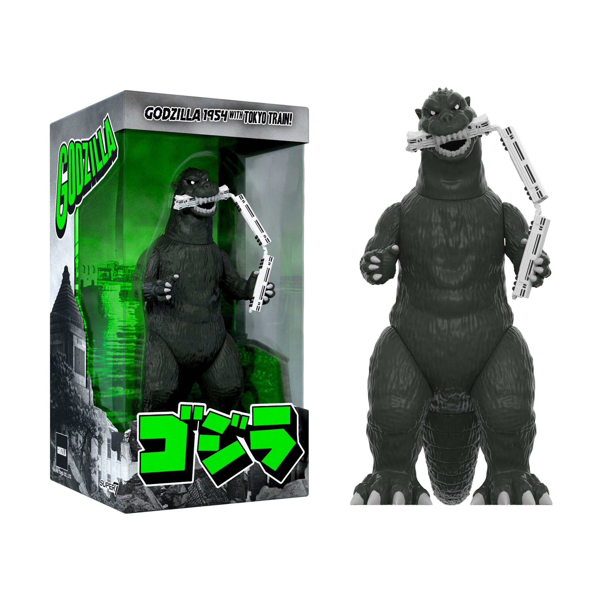 Godzilla 1954 with Tokyo Train figure in box and out of box