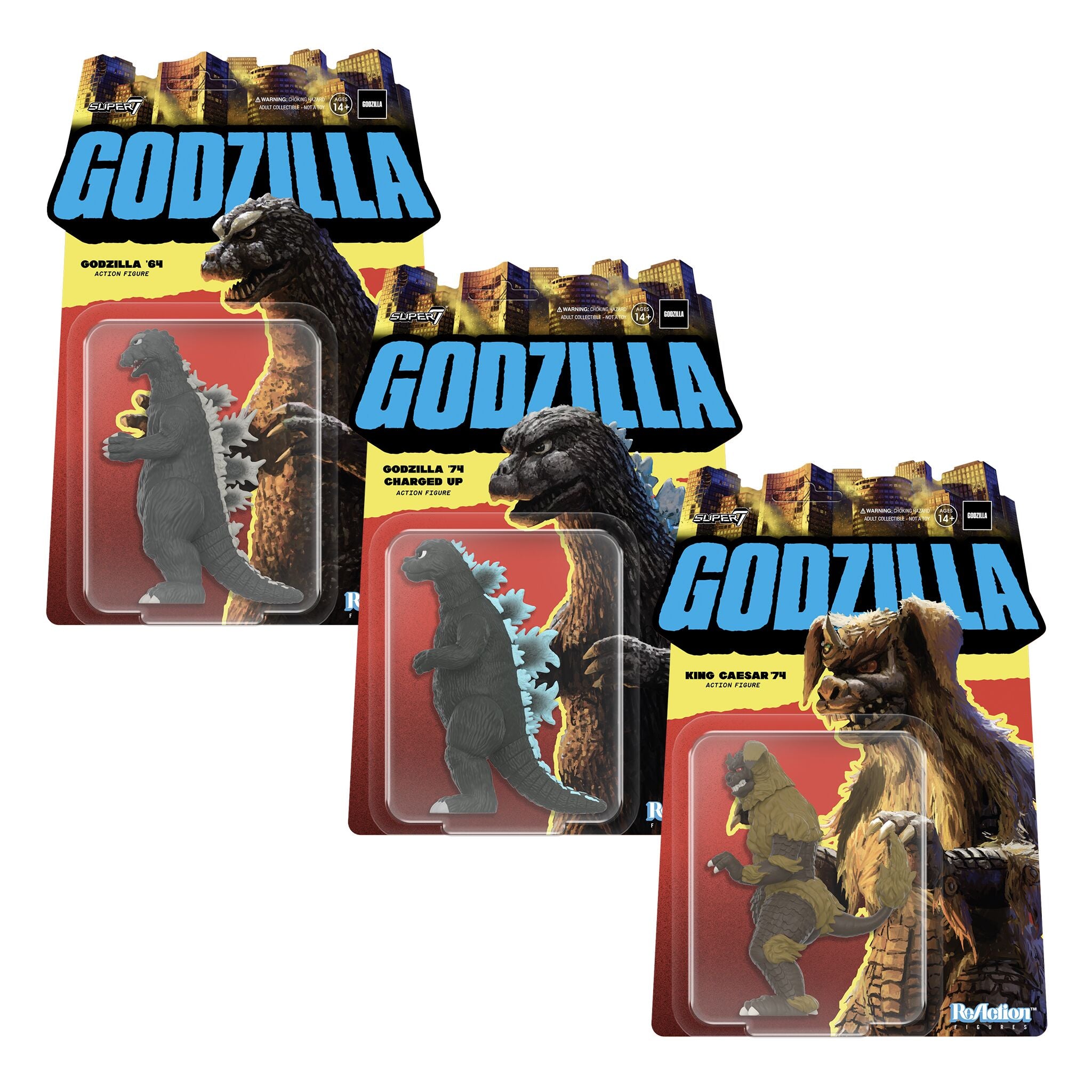 Toho ReAction Figures Wave 6 - King Caesar, Godzilla 1974 (Charged) & Godzilla 1964