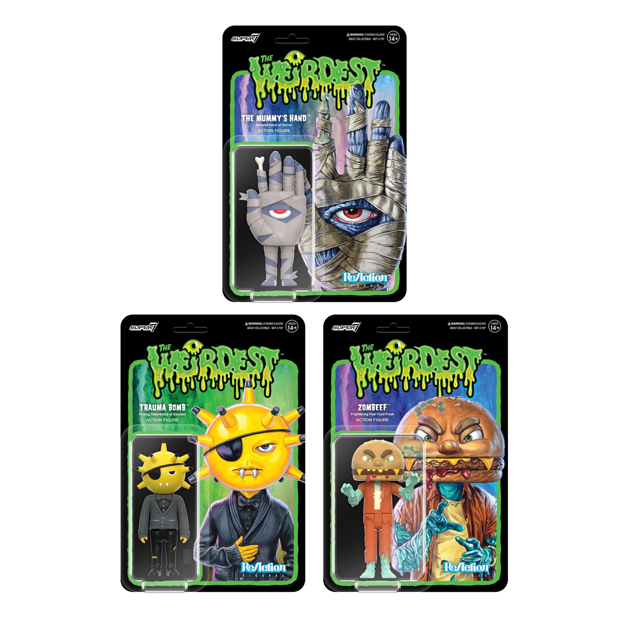 The Weirdest ReAction Figures Wave 2 - Trauma Bomb, Mummy's Hand & Zombeef
