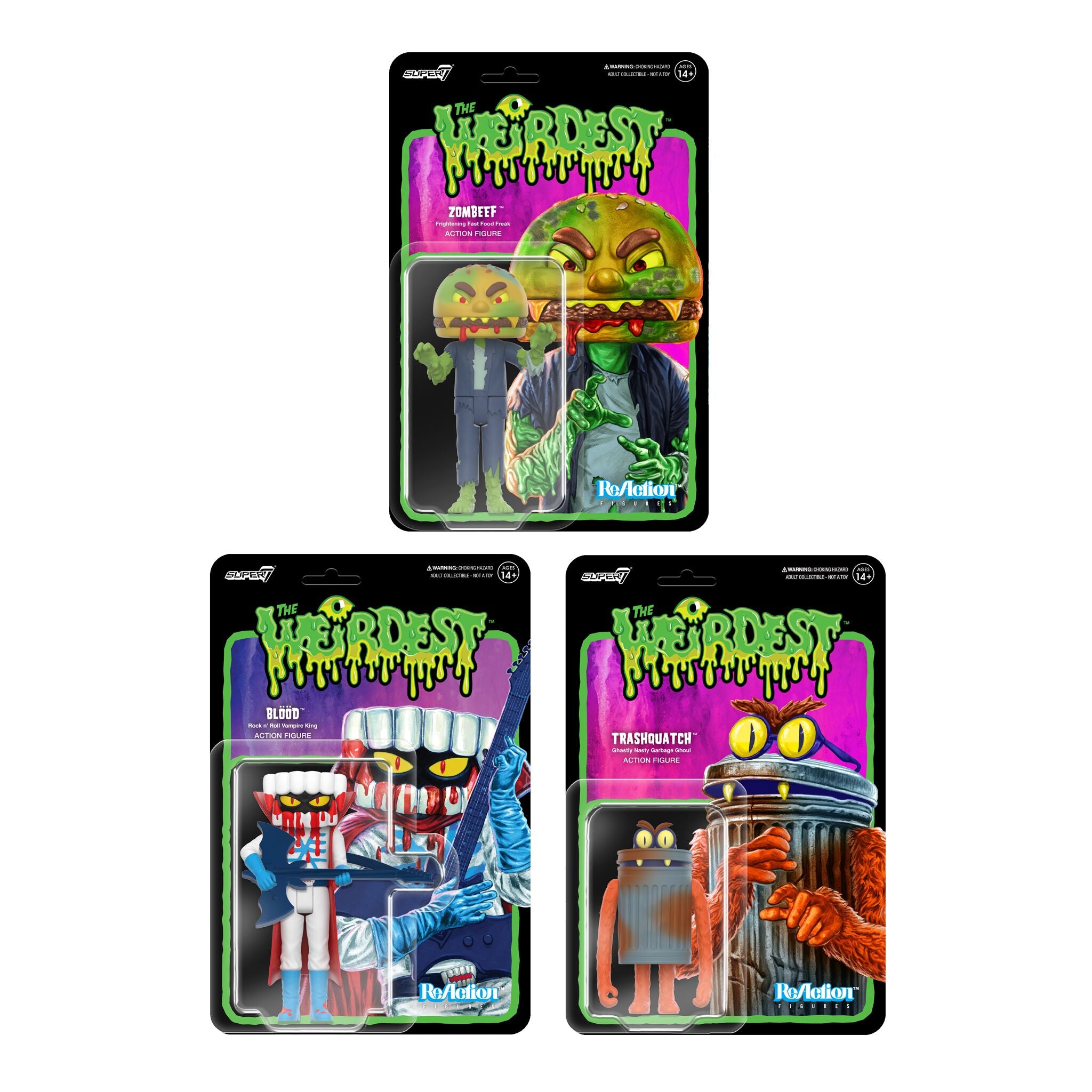 The Weirdest ReAction Figures Wave 05 - Blood, Trashquatch & Zombeef (Rotten Rangers)