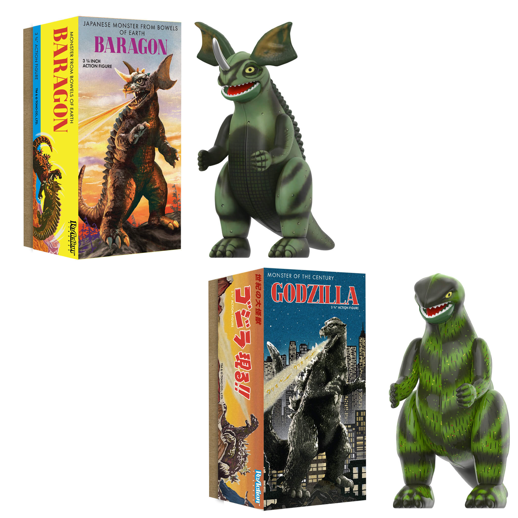 Toho ReAction Figures Wave 01 (Retro Tin) - Godzilla & Baragon (Marusan Tin)