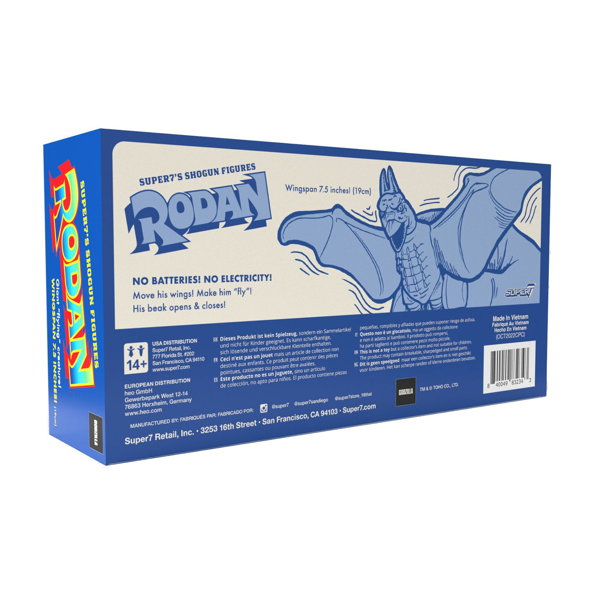 Box for Rodan ReAction Shogun Rodan featuring blue retro artwork