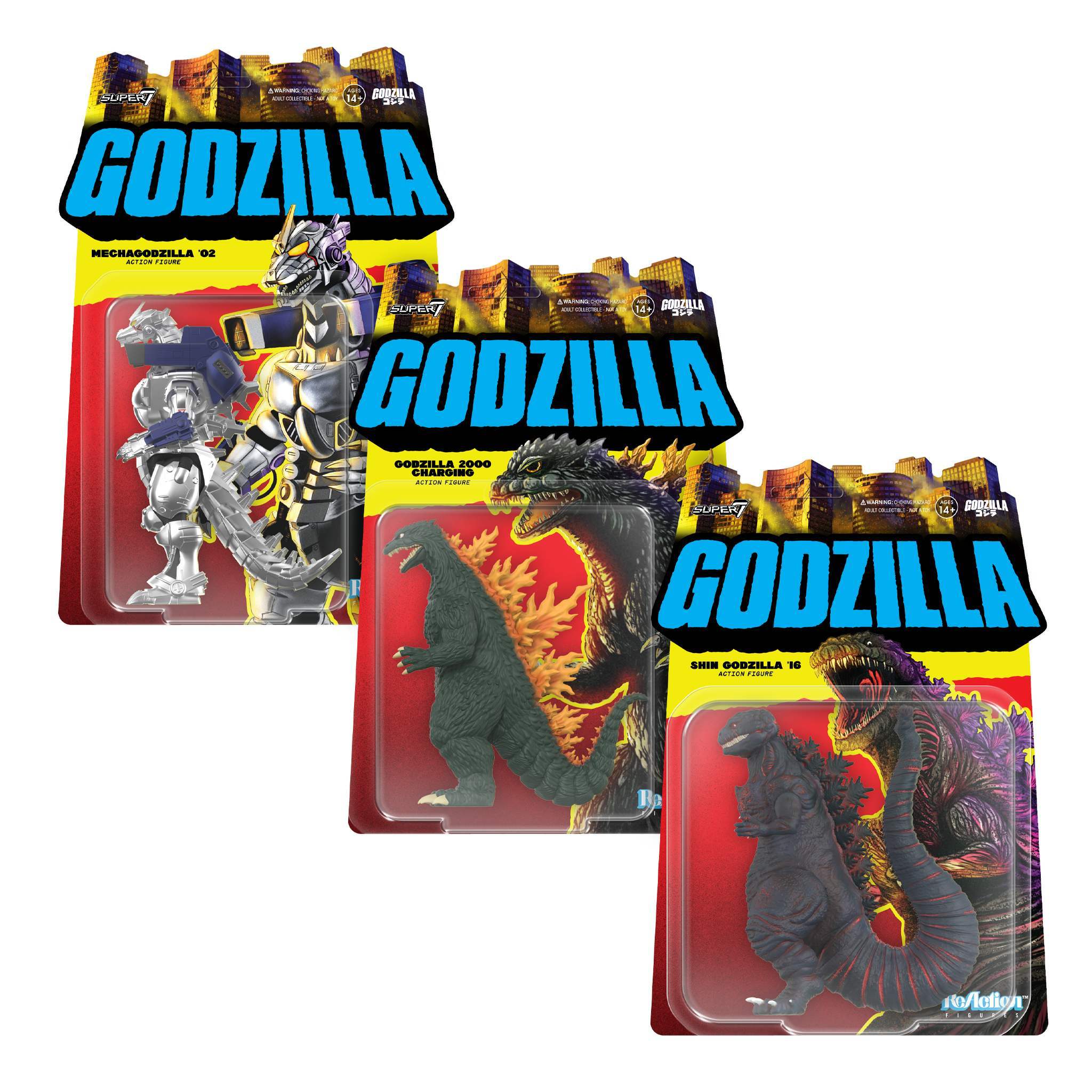 Toho ReAction Figures Wave 10 - Godzilla (2000, Charging), Mechagodzilla (2002) & Godzilla (Shin)