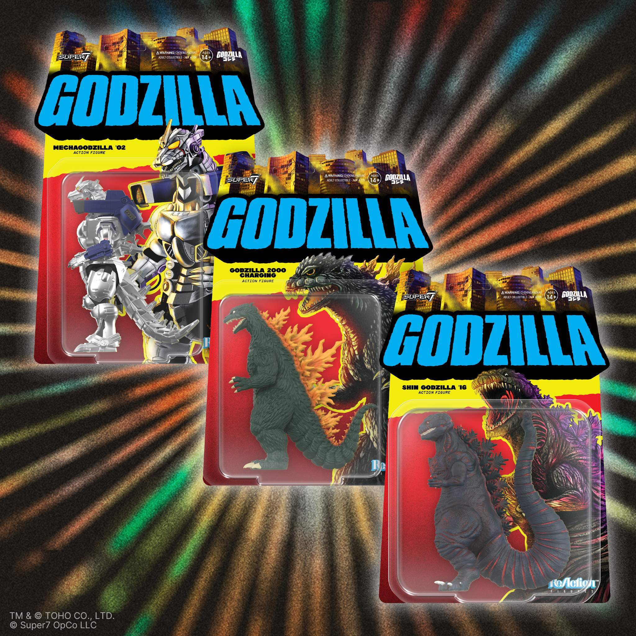 Toho ReAction Figures Wave 10 - Godzilla (2000, Charging), Mechagodzilla (2002) & Godzilla (Shin)