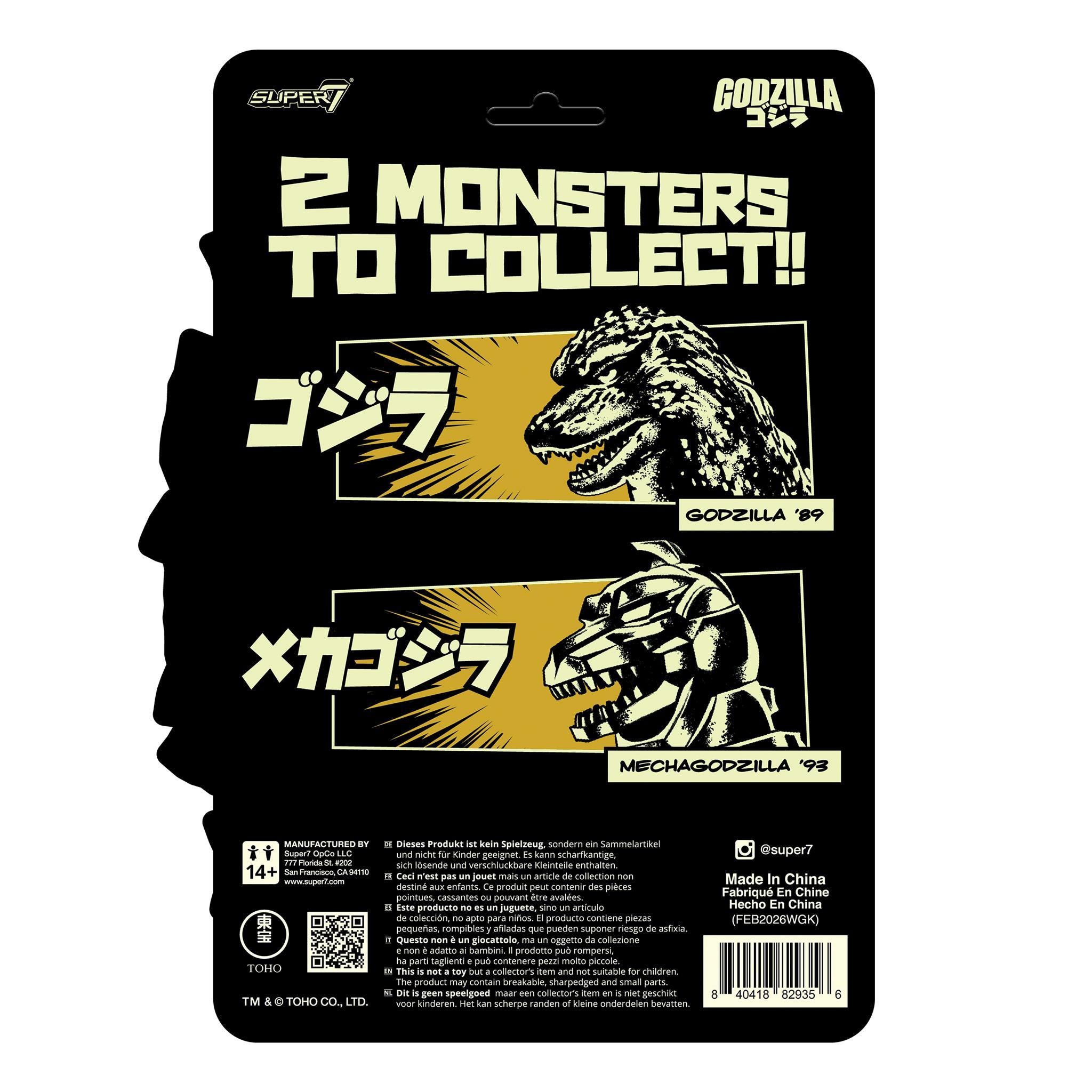 Back of packaging featuring two monsters to collect Godzilla 89 and Mechagodzilla 93 artwork