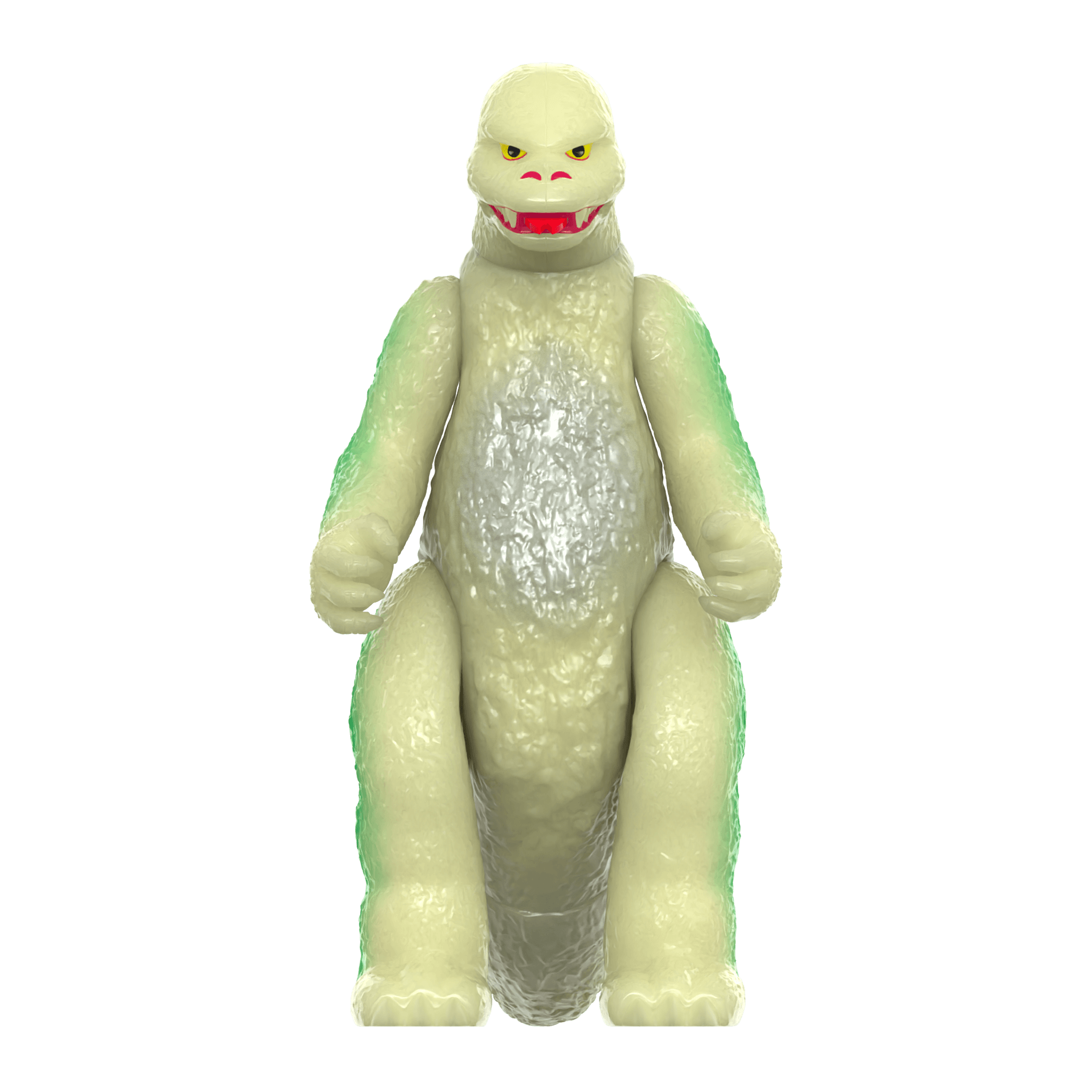 Full body Shogun Godzilla figure in pale cream with green accents standing against a black backdrop.