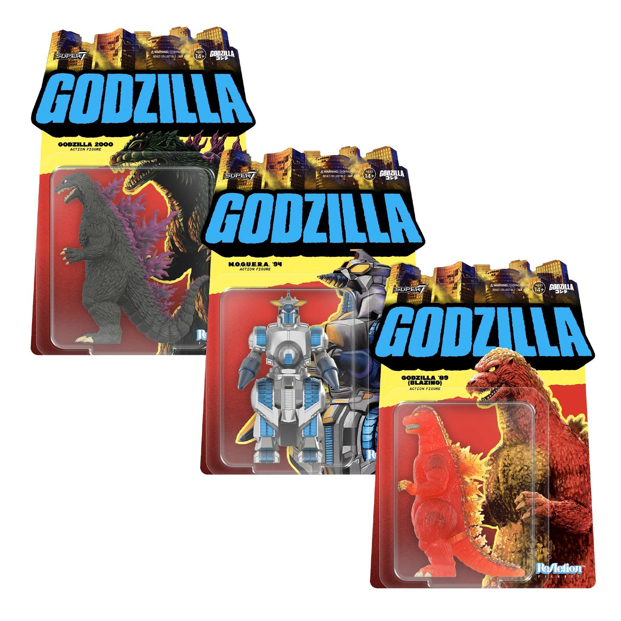 Toho ReAction Figures Wave 9 - Godzilla 1989 (Blazing), Godzilla 2000, M.O.G.U.E.R.A.