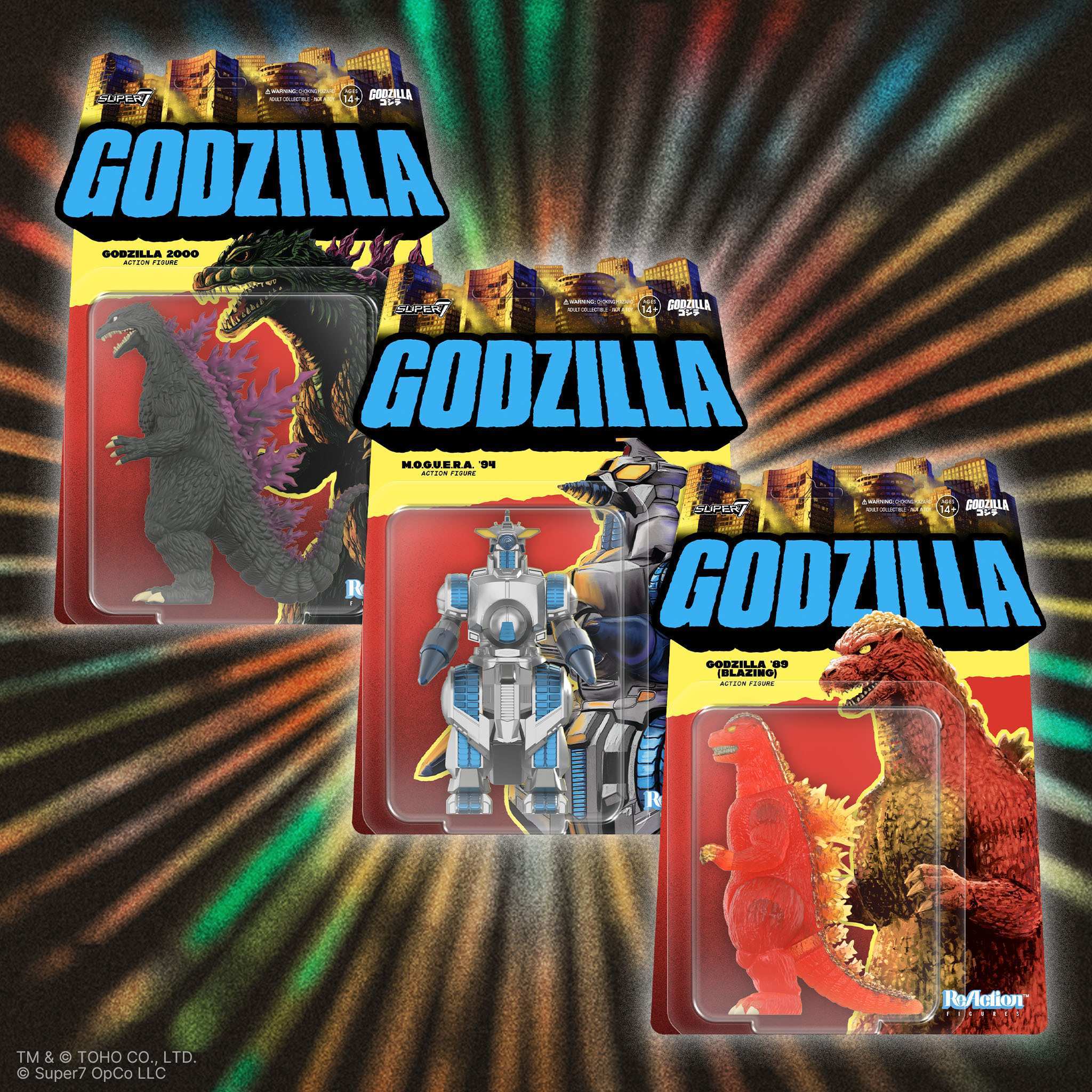 Toho ReAction Figures Wave 9 - Godzilla 1989 (Blazing), Godzilla 2000, M.O.G.U.E.R.A.