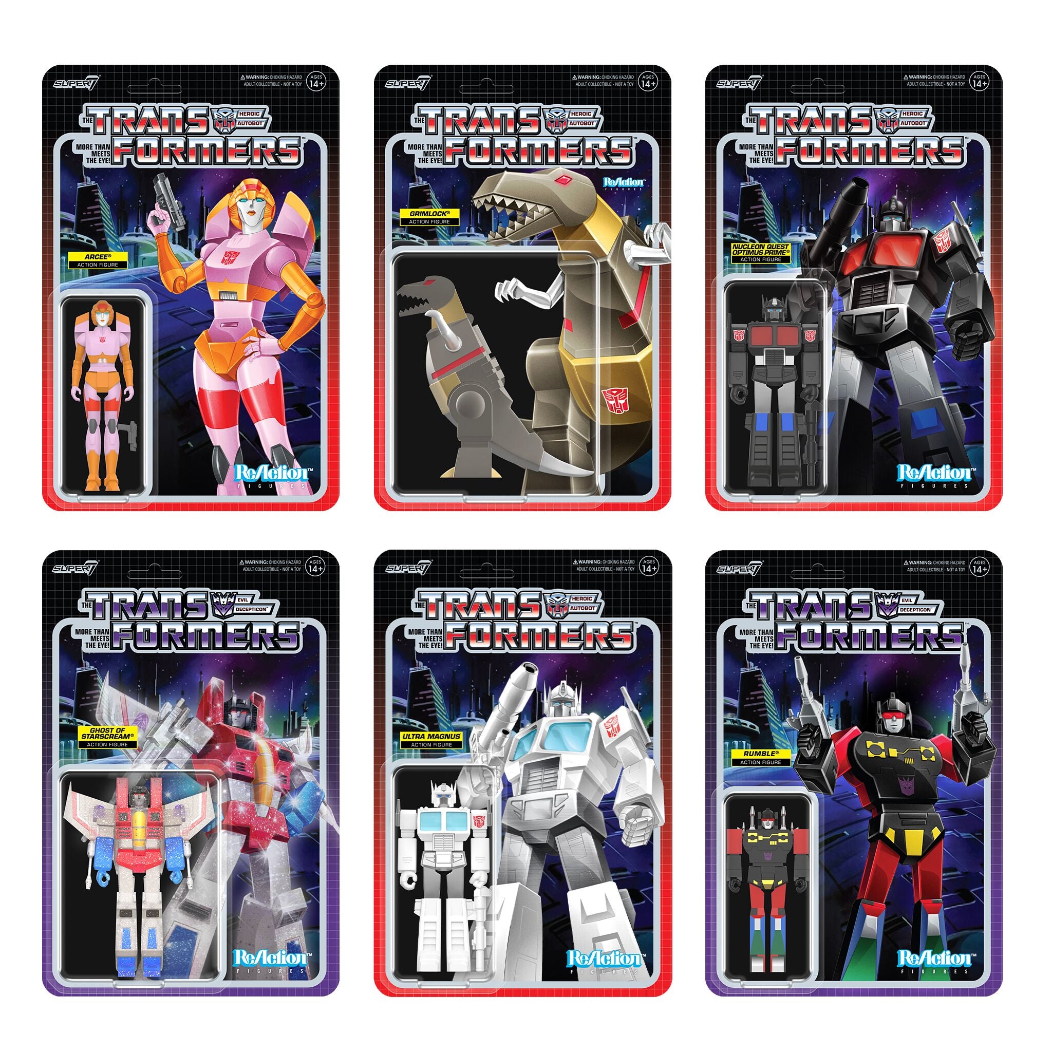 Transformers ReAction Figures Wave 8 - Optimus Prime (Nucleon Quest Special Mission), Ghost of Starscream, Rumble, Grimlock, Arcee, & Optimus Prime (Ultra Magnus)