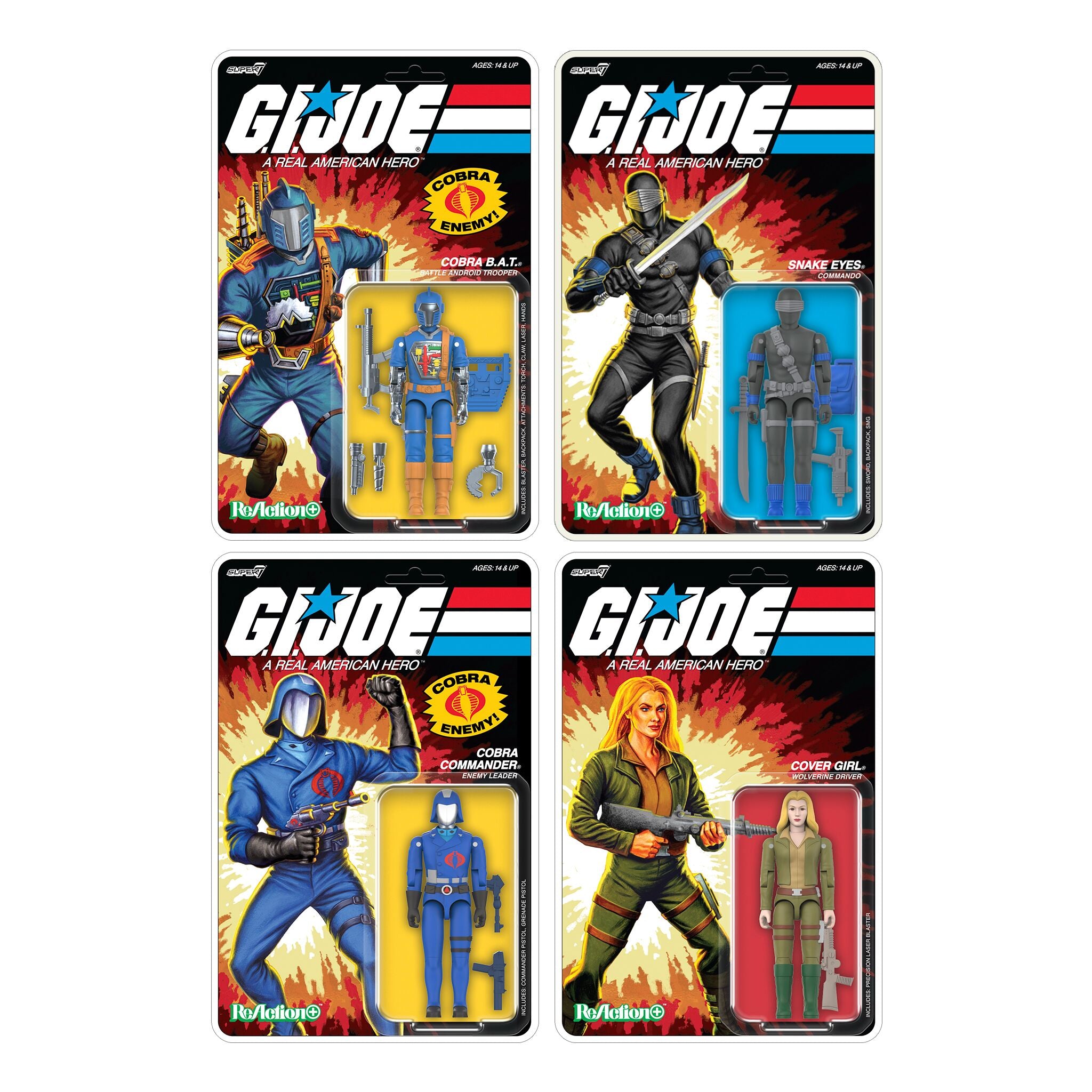 G.I. Joe ReAction+ Wave 1 - Snake Eyes, Cover Girl, Cobra Commander & Cobra B.A.T.