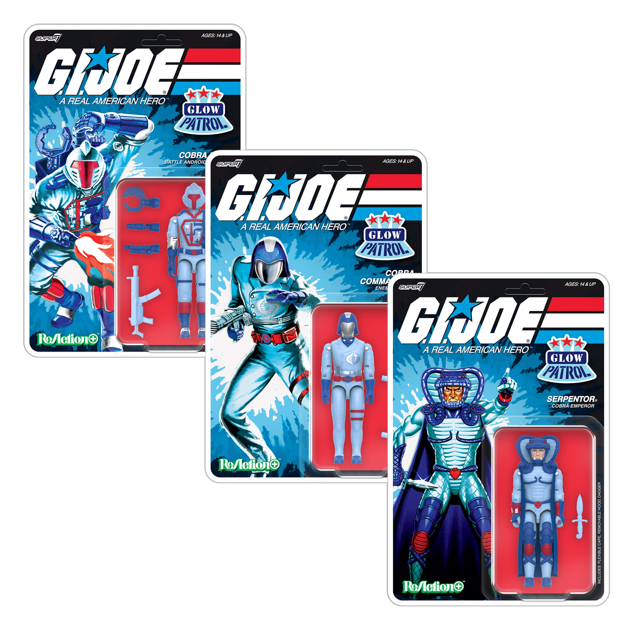 G.I. Joe ReAction+ Figures - 3 PK - Cobra (Glow Patrol - Blue)