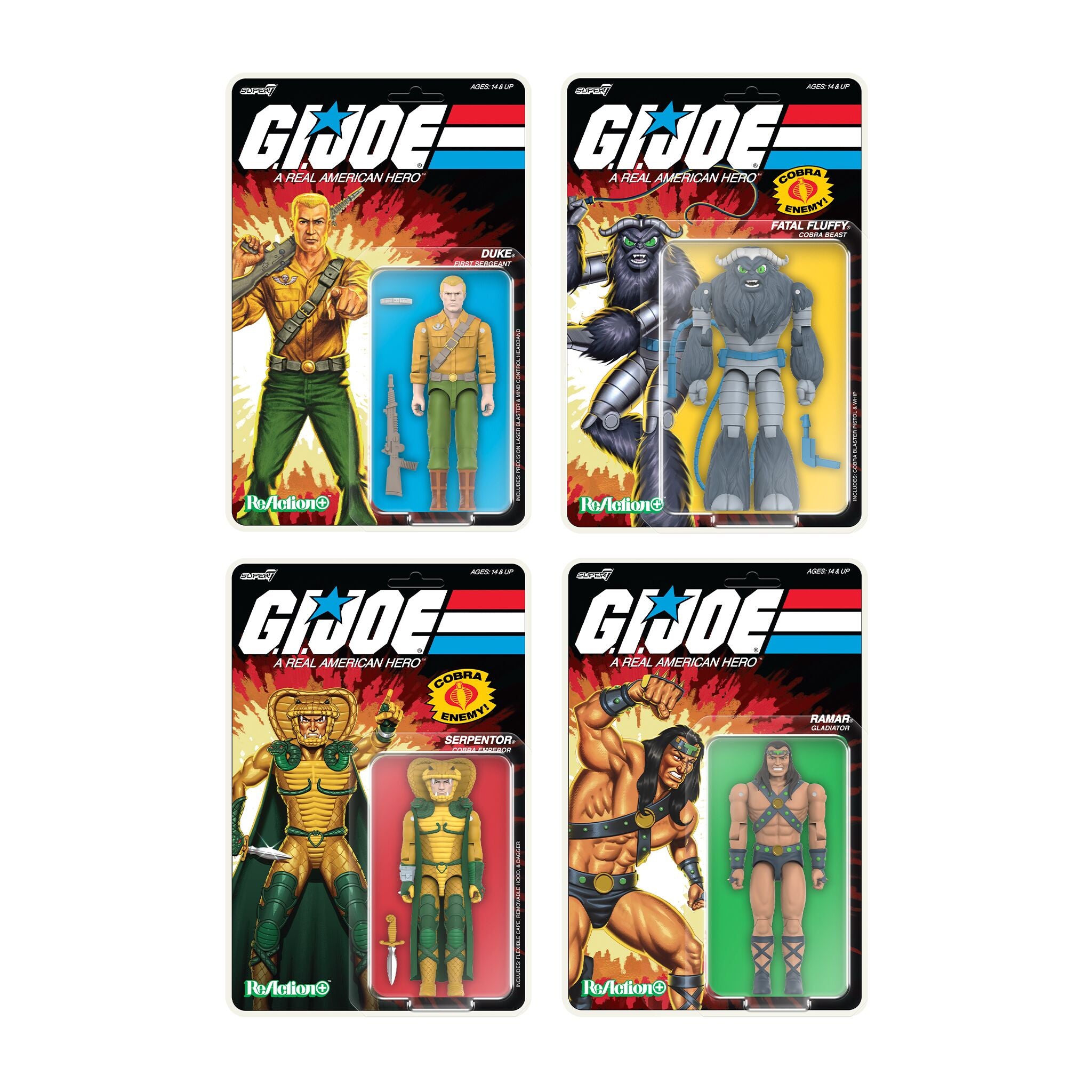 G.I. Joe ReAction+ Wave 2 - Ramar, Fatal Fluffy, Duke (Cartoon), & Serpentor (Cartoon)