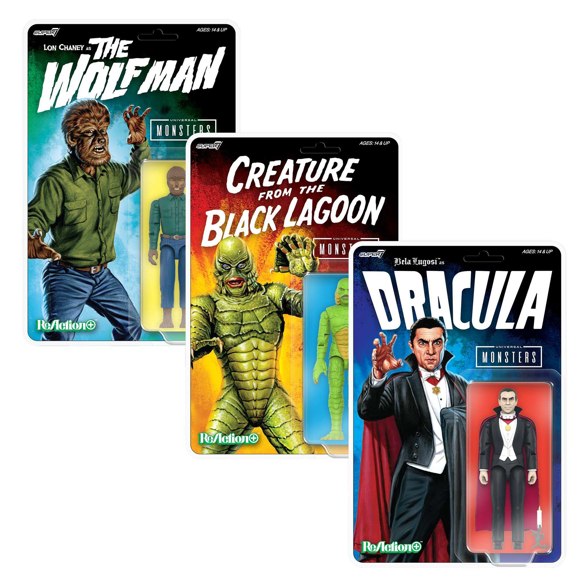 Universal Monsters ReAction+ Wave 1 - Creature from the Black Lagoon, Dracula & The Wolf Man